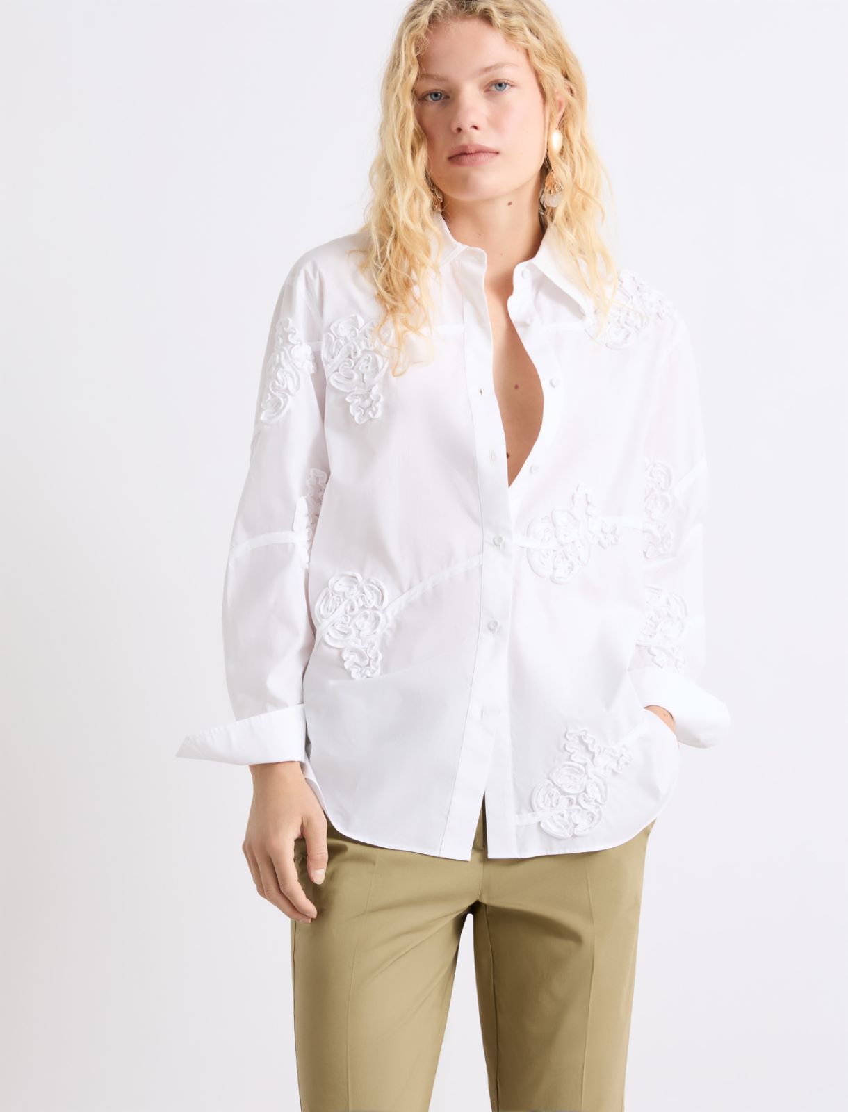 Koszula z popeliny z haftem - BIAŁY - Marella - 4