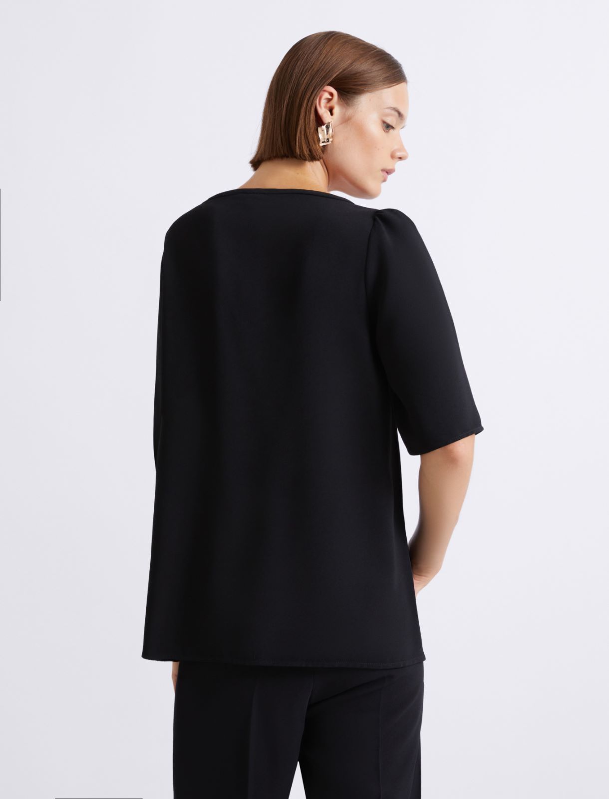 Bluse aus Envers-Satin mit kurzem Arm - SCHWARZ - Marella - 3