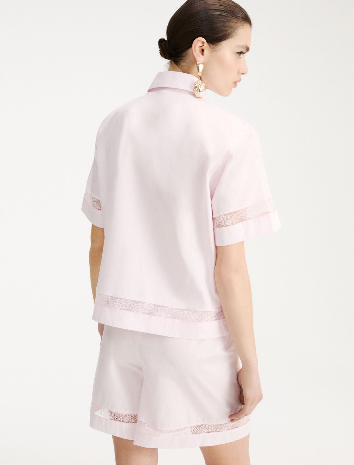 Lace-adorned poplin shirt - PINK - Marella - 3