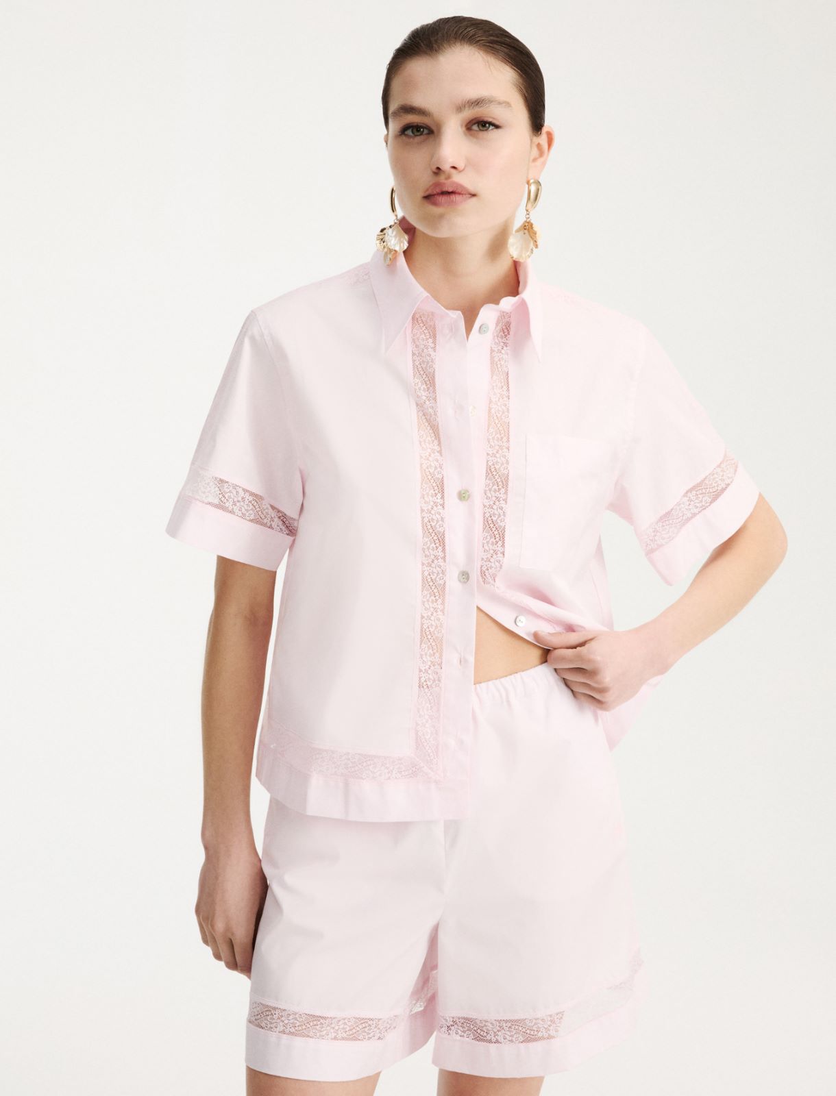 Lace-adorned poplin shirt - PINK - Marella - 4