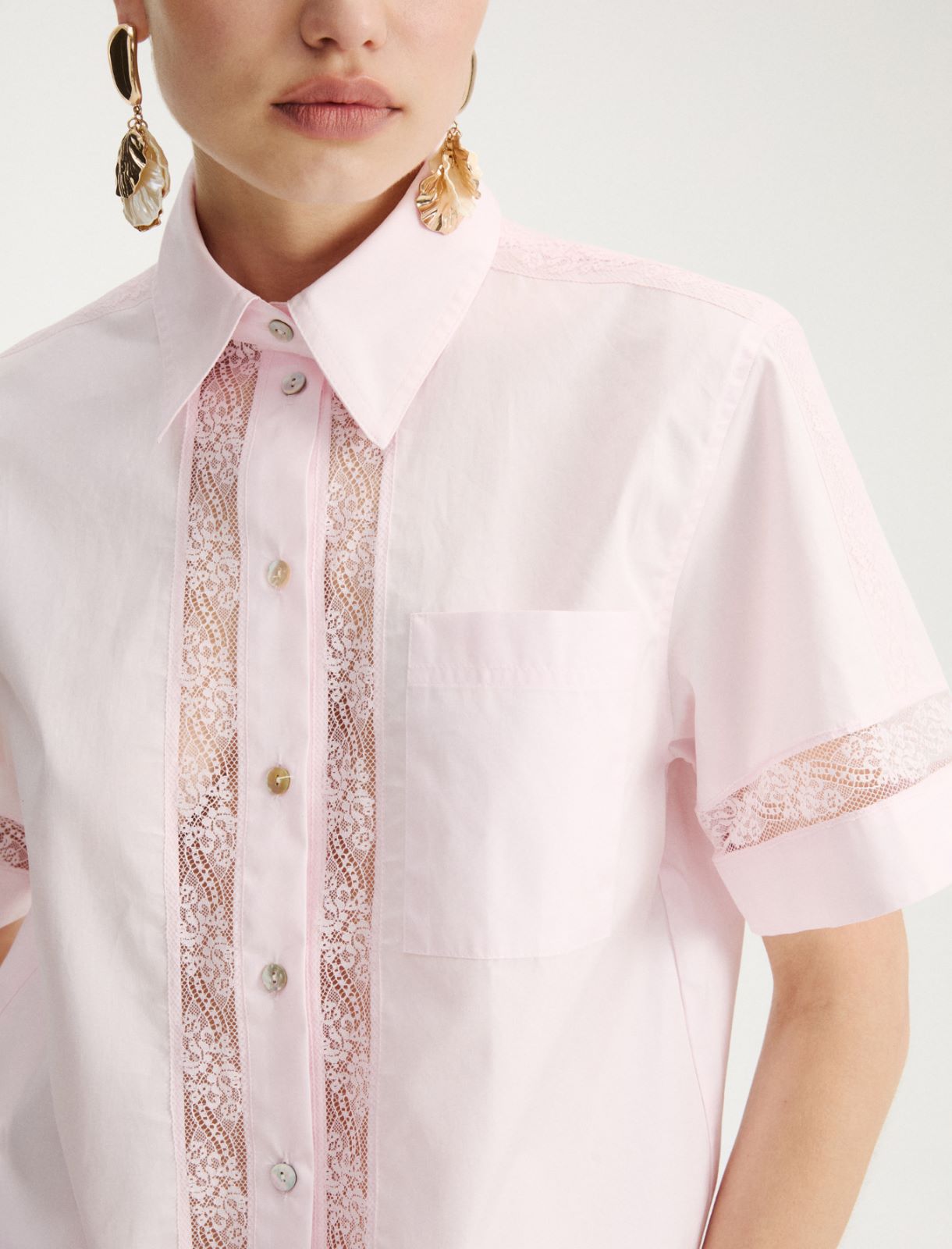 Lace-adorned poplin shirt - PINK - Marella - 5