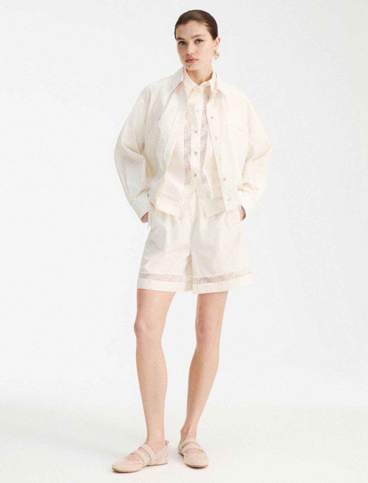 Lace-adorned poplin shirt - WOOL WHITE - Marella - 2