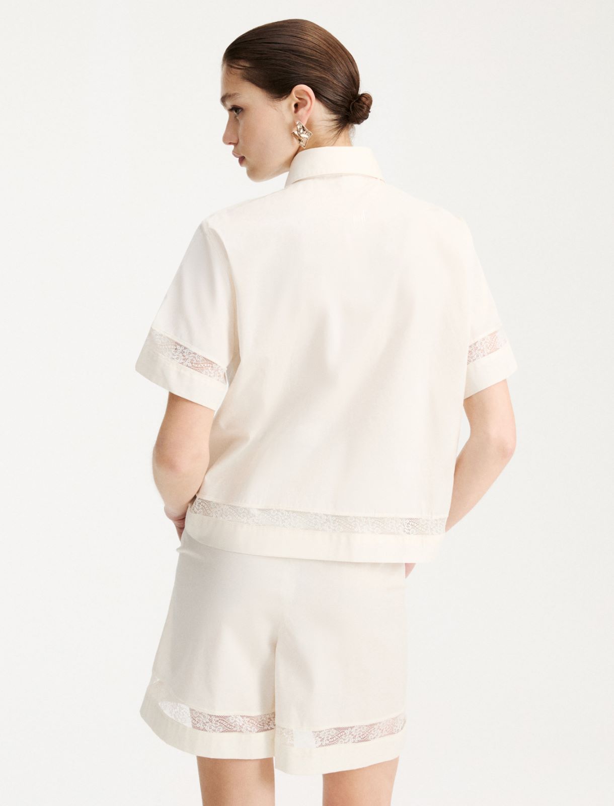 Lace-adorned poplin shirt - WOOL WHITE - Marella - 3