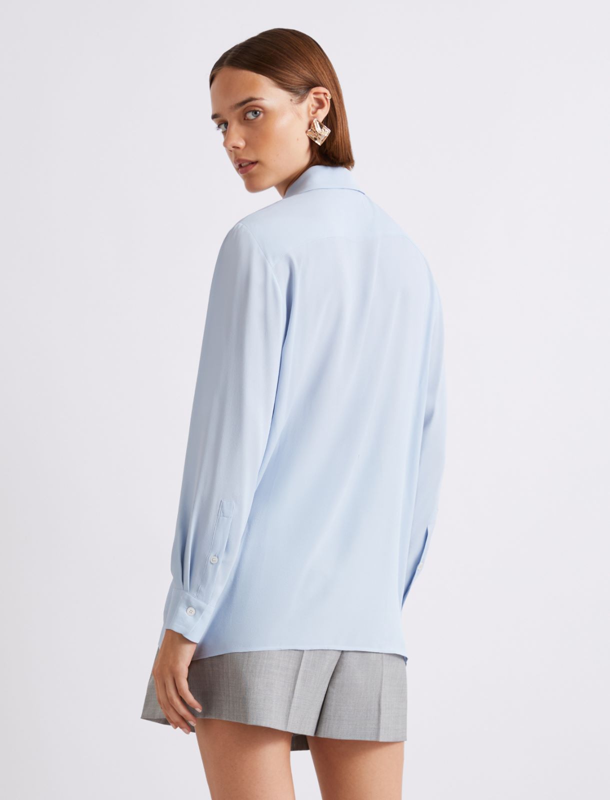 Silk-blend shirt with a floral sash - LIGHT BLUE - Marella - 3