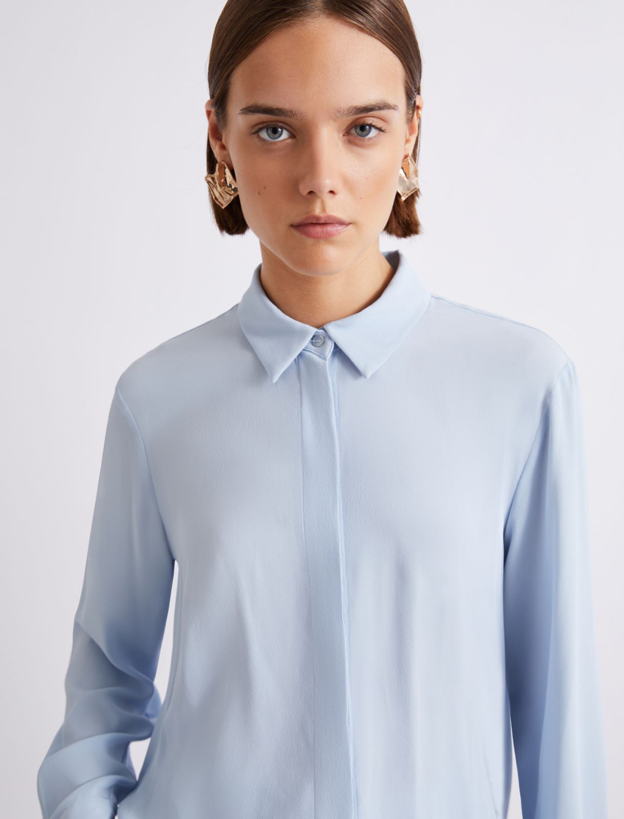 Silk-blend shirt with a floral sash - LIGHT BLUE - Marella - 5