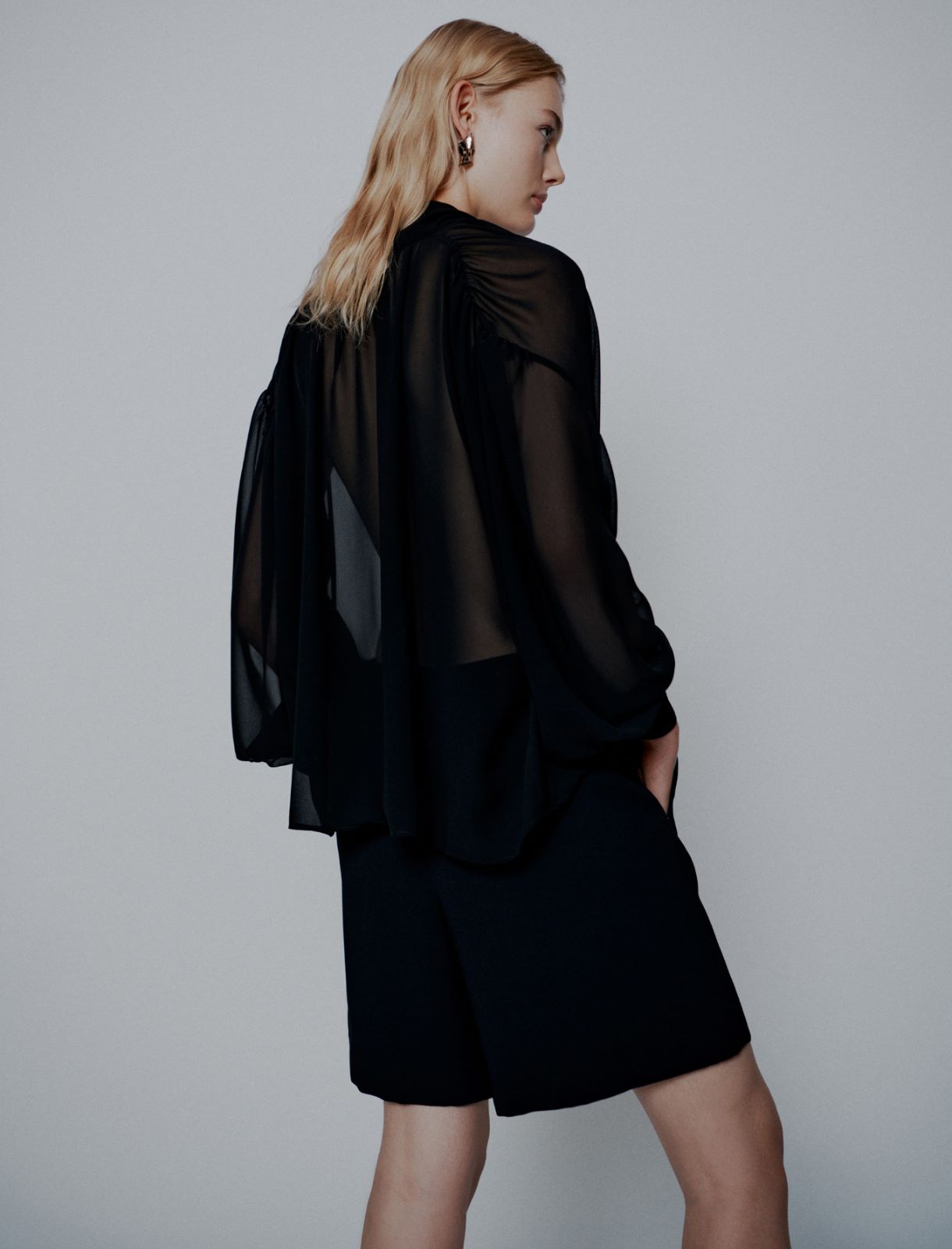 Crepe georgette tie-up blouse - Black - Marella - 3