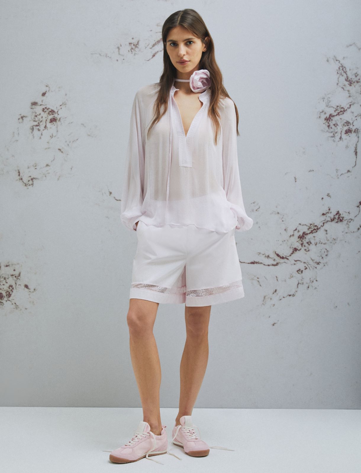 Hemdbluse aus Crêpon mit weitem Ärmeln - ROSA - Marella - 2