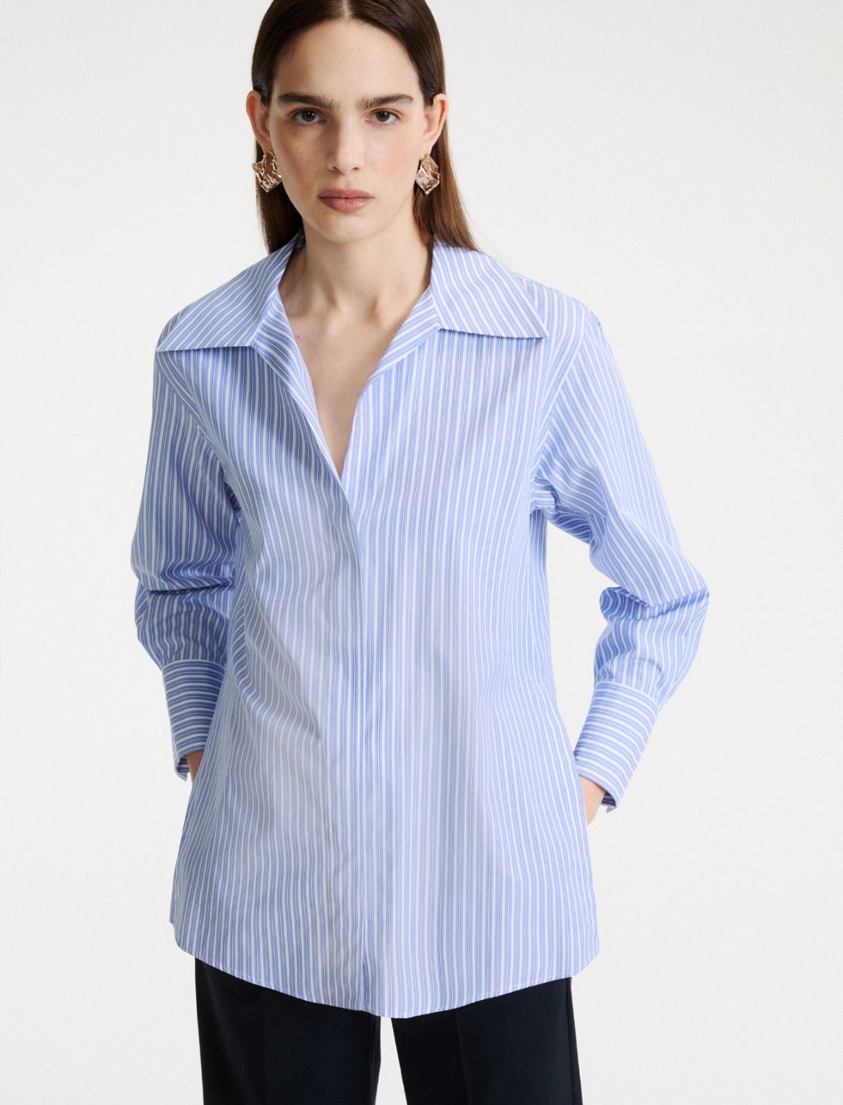 Koszula z bawełnianej popeliny - JASNONIEBIESKI - Marella - 5