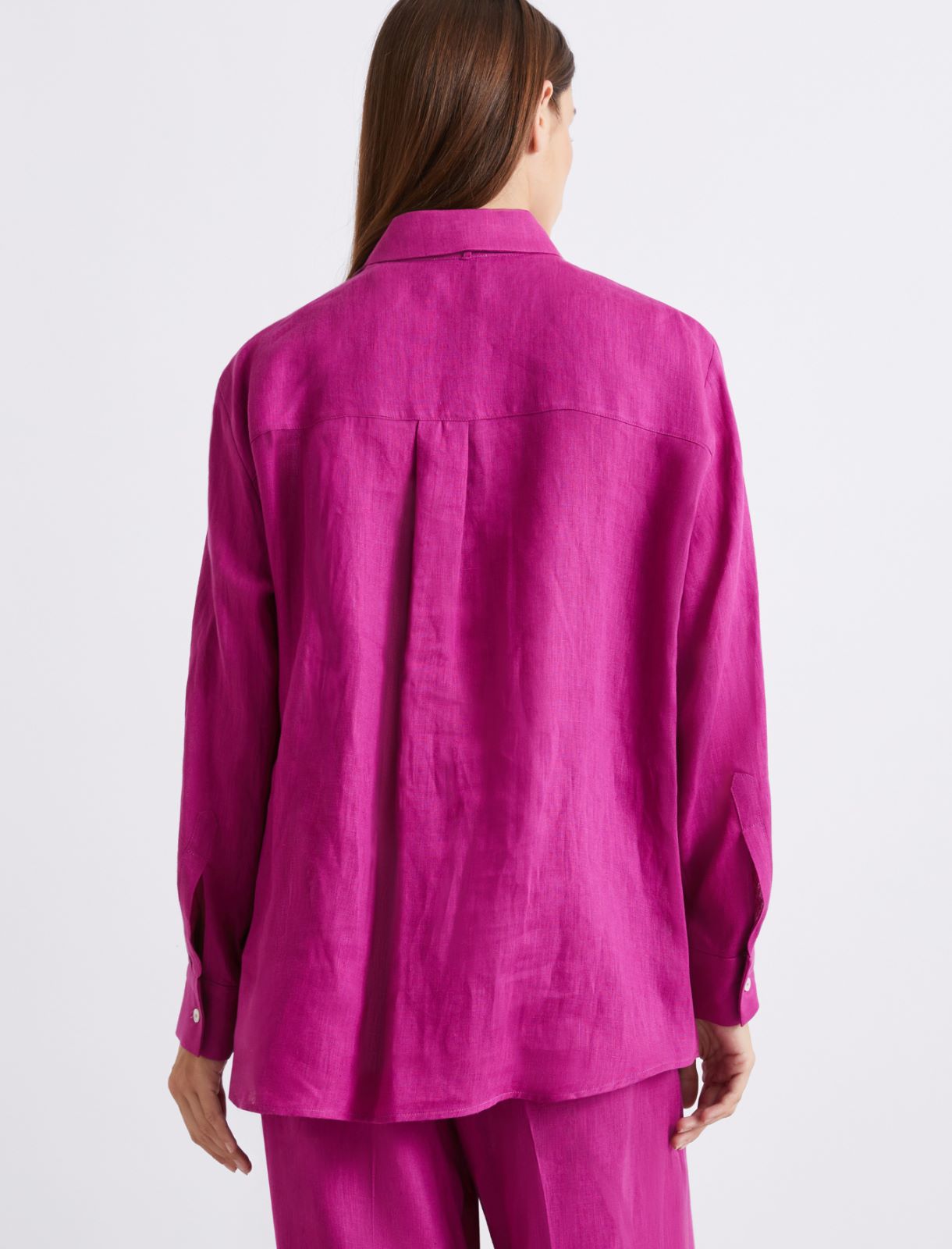 Neckerchief-adorned pure linen shirt - FUCHSIA - Marella - 3