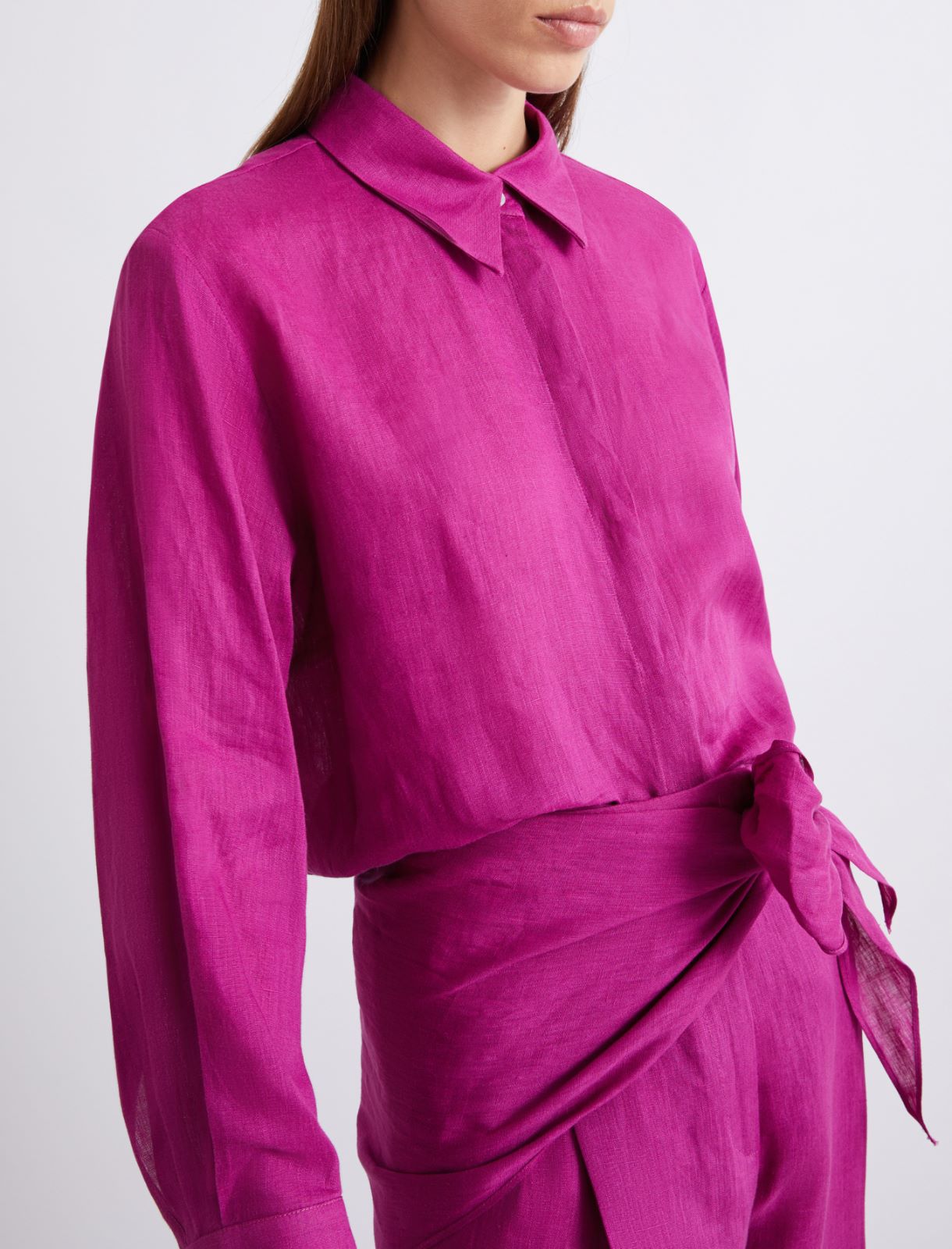 Neckerchief-adorned pure linen shirt - FUCHSIA - Marella - 5