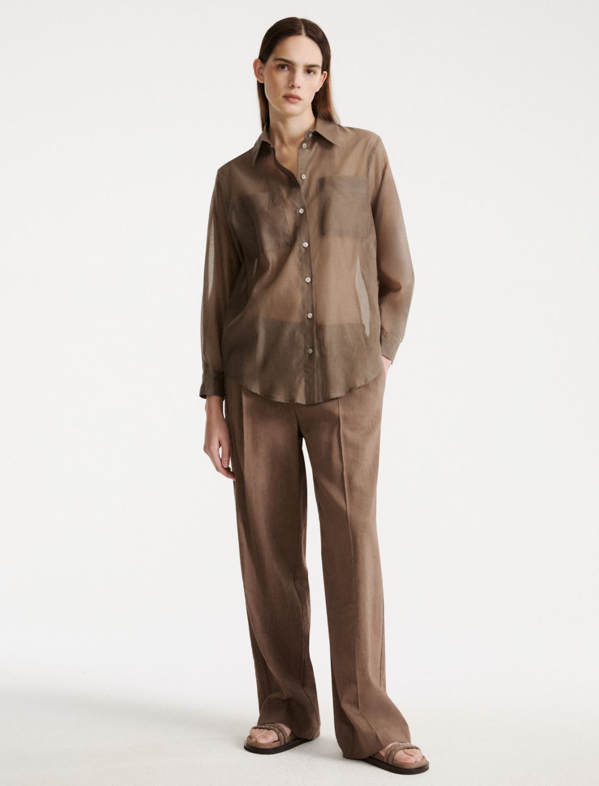 Organza-feel cotton and silk muslin shirt - BROWN - Marella - 2