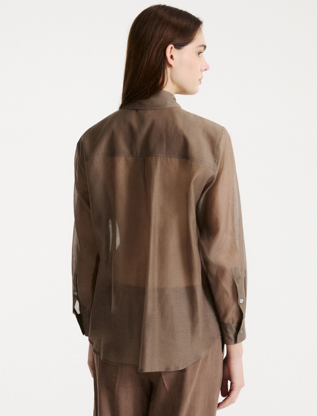 Organza-feel cotton and silk muslin shirt - BROWN - Marella - 3