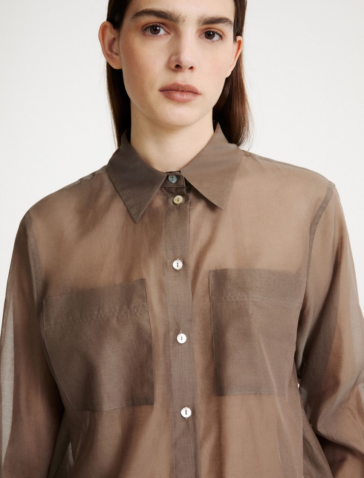 Organza-feel cotton and silk muslin shirt - BROWN - Marella - 5