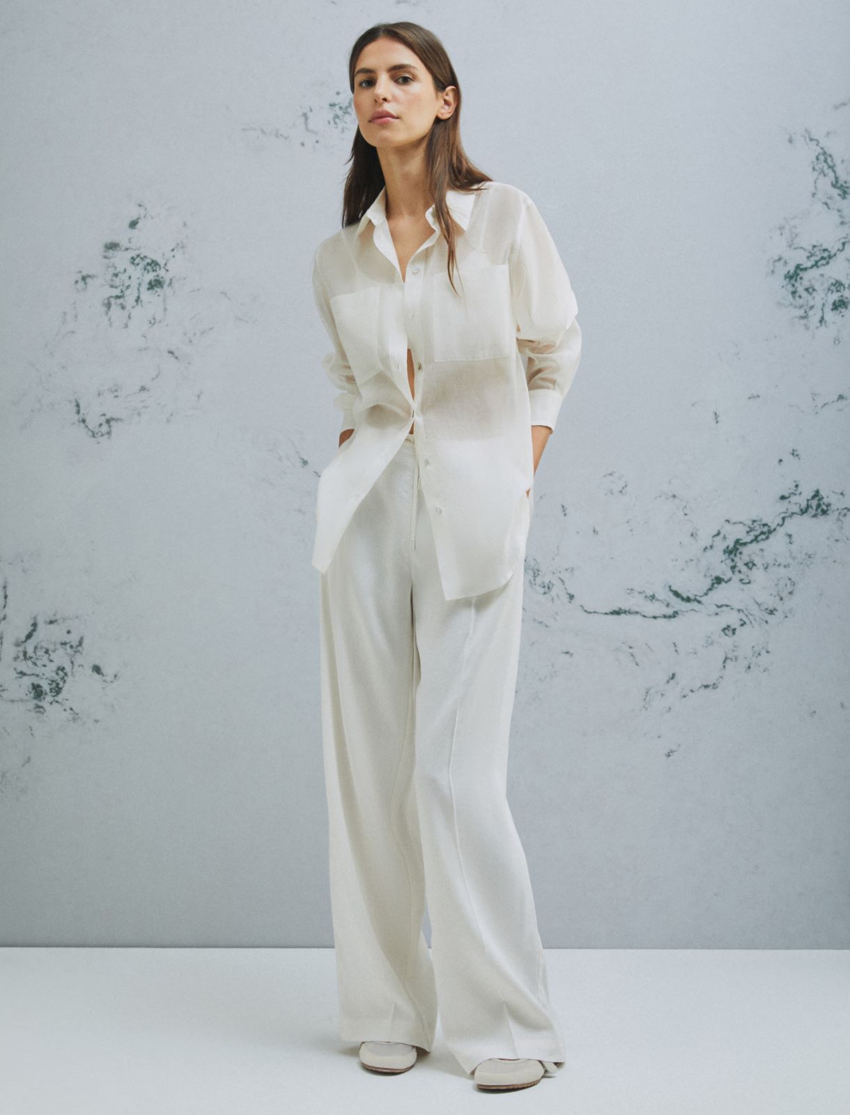 Organza-feel cotton and silk muslin shirt - WOOL WHITE - Marella - 2