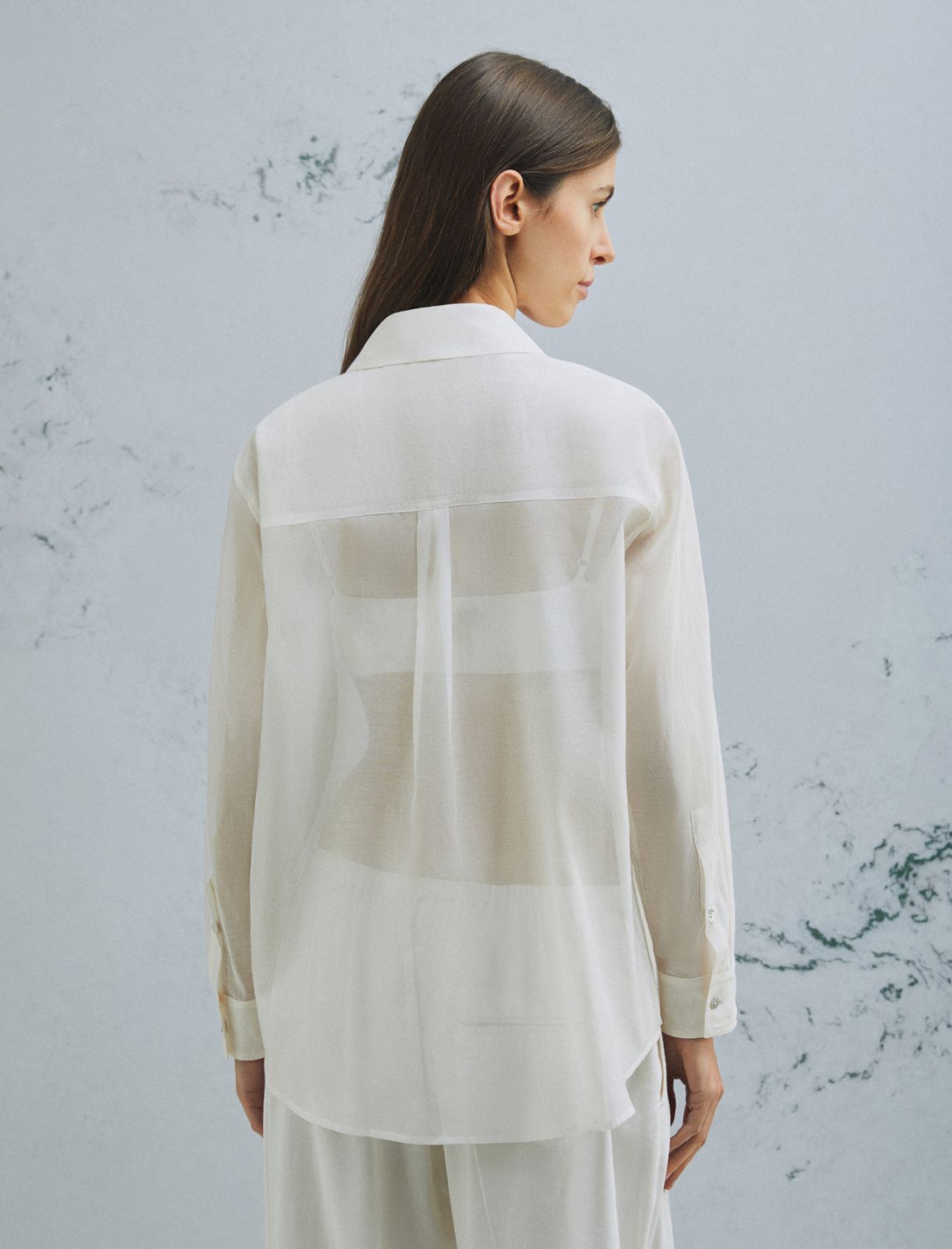 Organza-feel cotton and silk muslin shirt - WOOL WHITE - Marella - 3