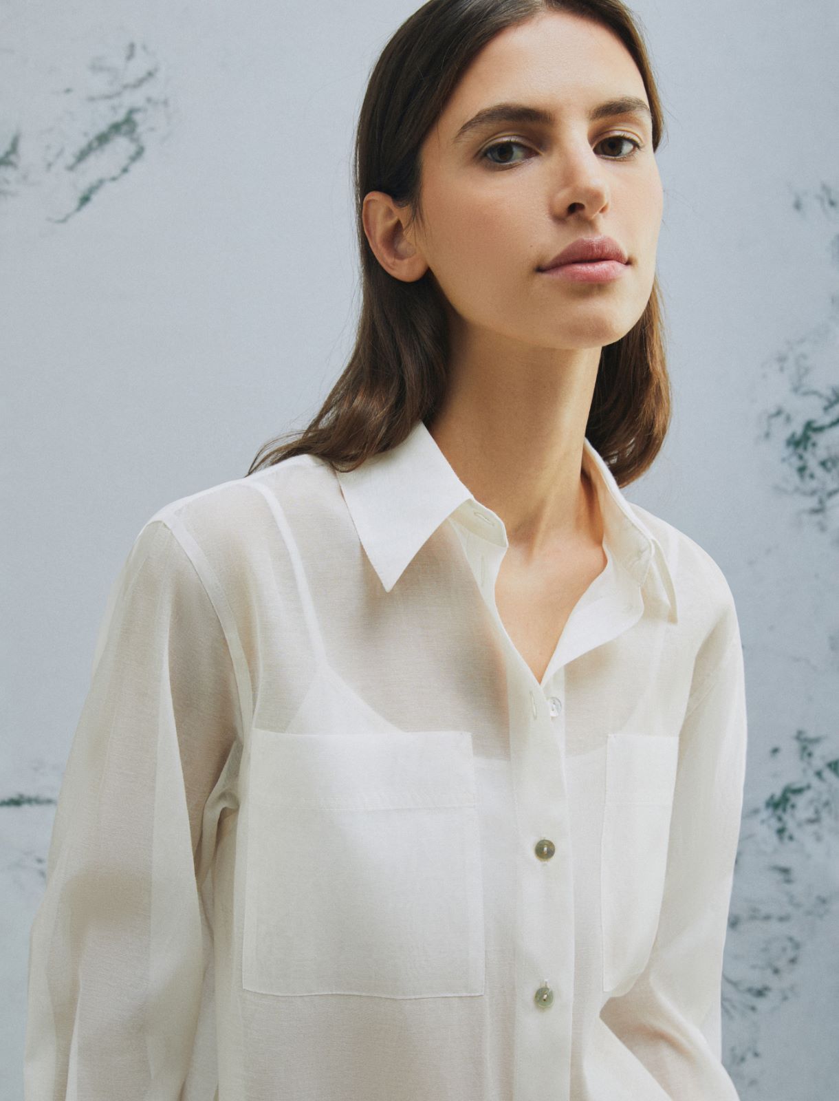 Organza-feel cotton and silk muslin shirt - WOOL WHITE - Marella - 5