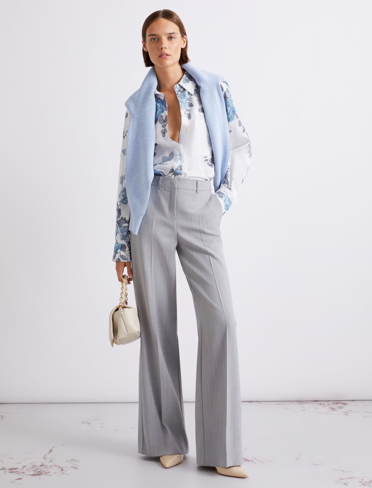 Obszerna koszula z elastycznej popeliny - JASNONIEBIESKI - Marella - 2