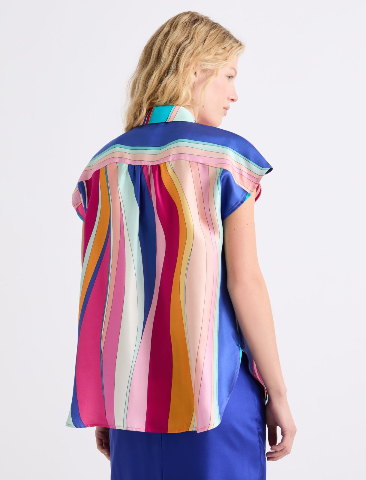 Koszula z jedwabiu z dekoracyjnym węzłem - FUKSJOWY - Marella - 3