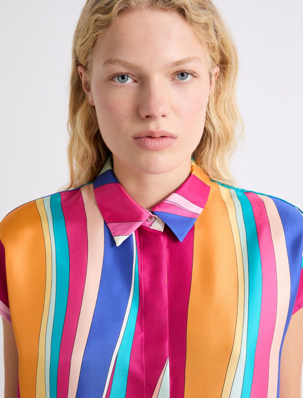 Koszula z jedwabiu z dekoracyjnym węzłem - FUKSJOWY - Marella - 5