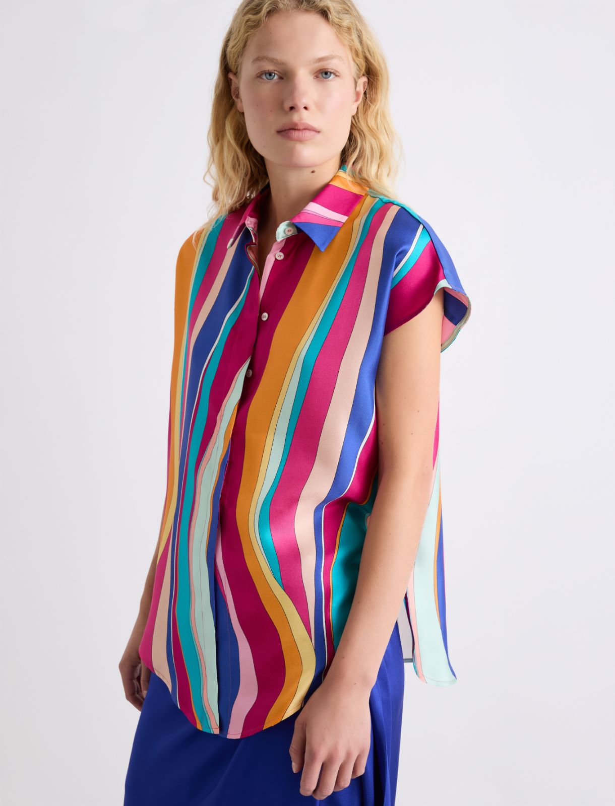 Koszula z jedwabiu z dekoracyjnym węzłem - FUKSJOWY - Marella - 6