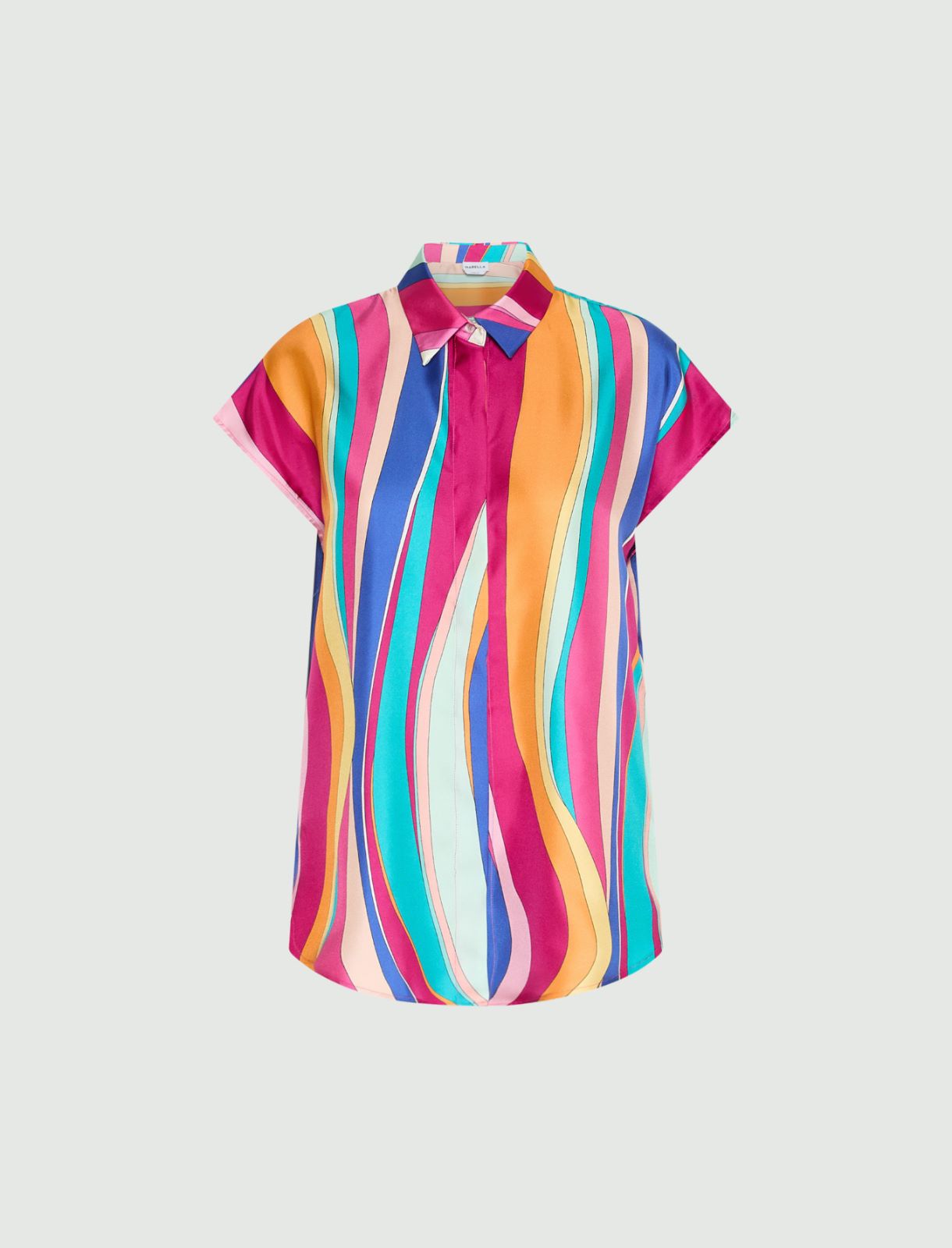 Koszula z jedwabiu z dekoracyjnym węzłem - FUKSJOWY - Marella