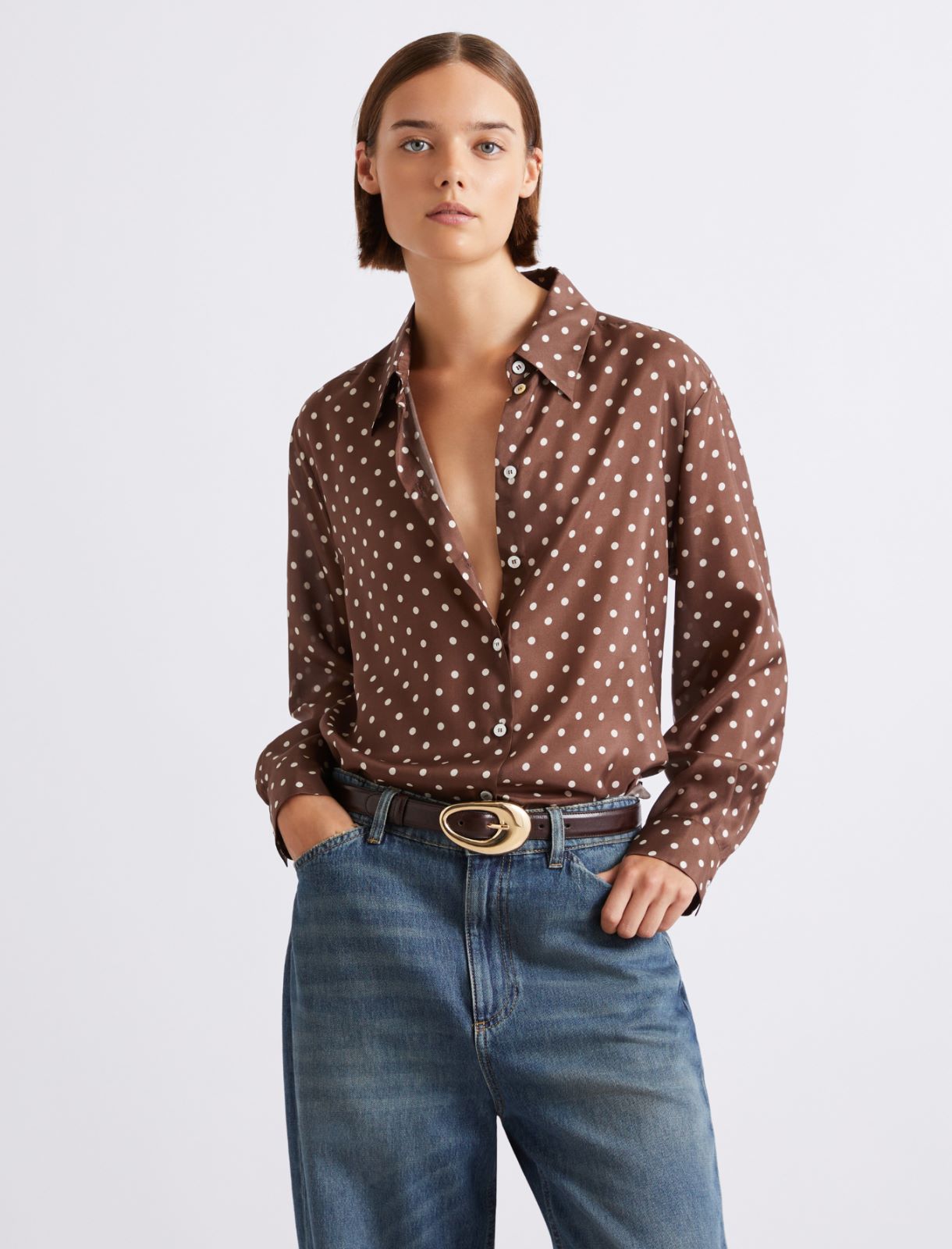 Camicia in seta habotai stampata - MARRONE - Marella - 4