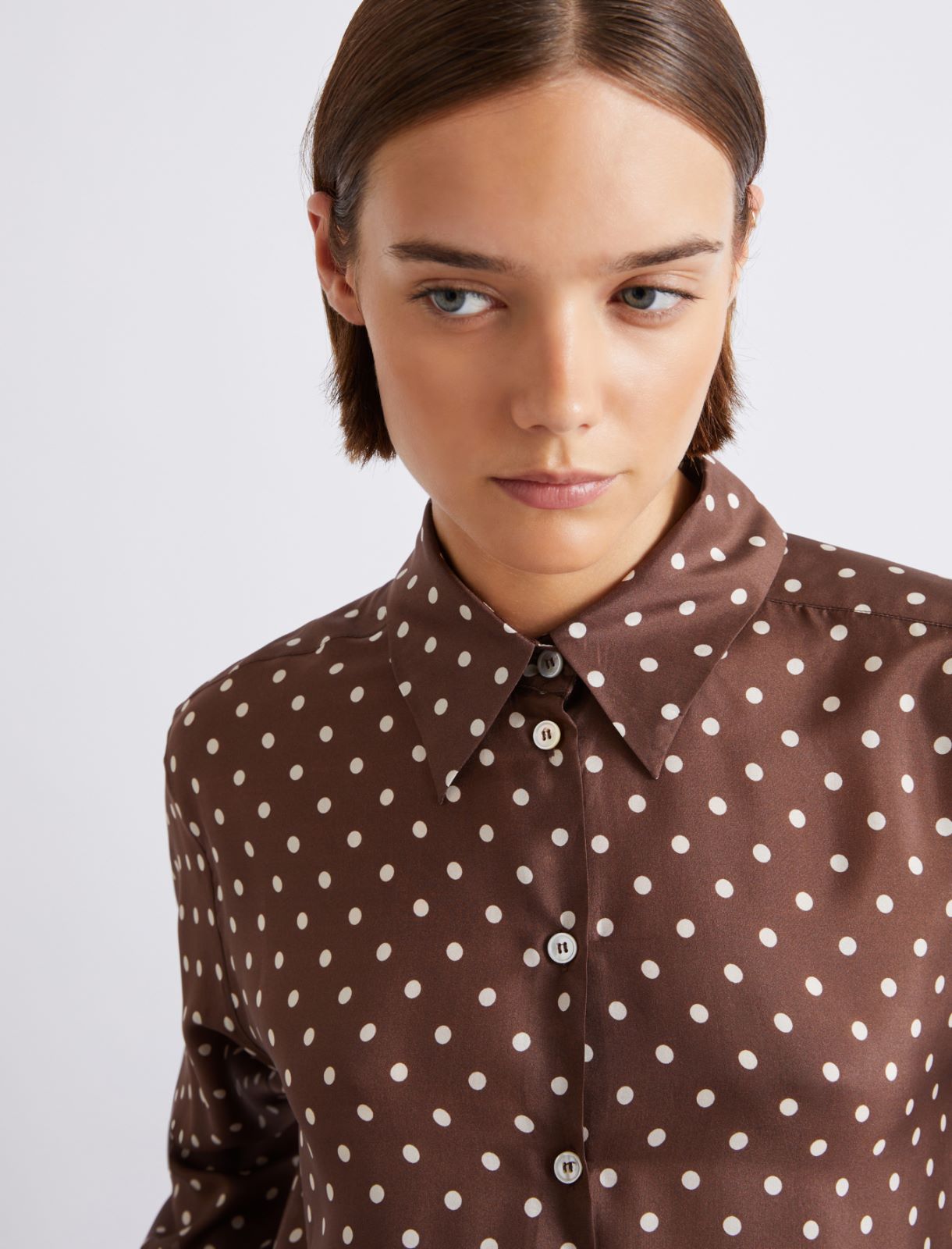 Camicia in seta habotai stampata - MARRONE - Marella - 5