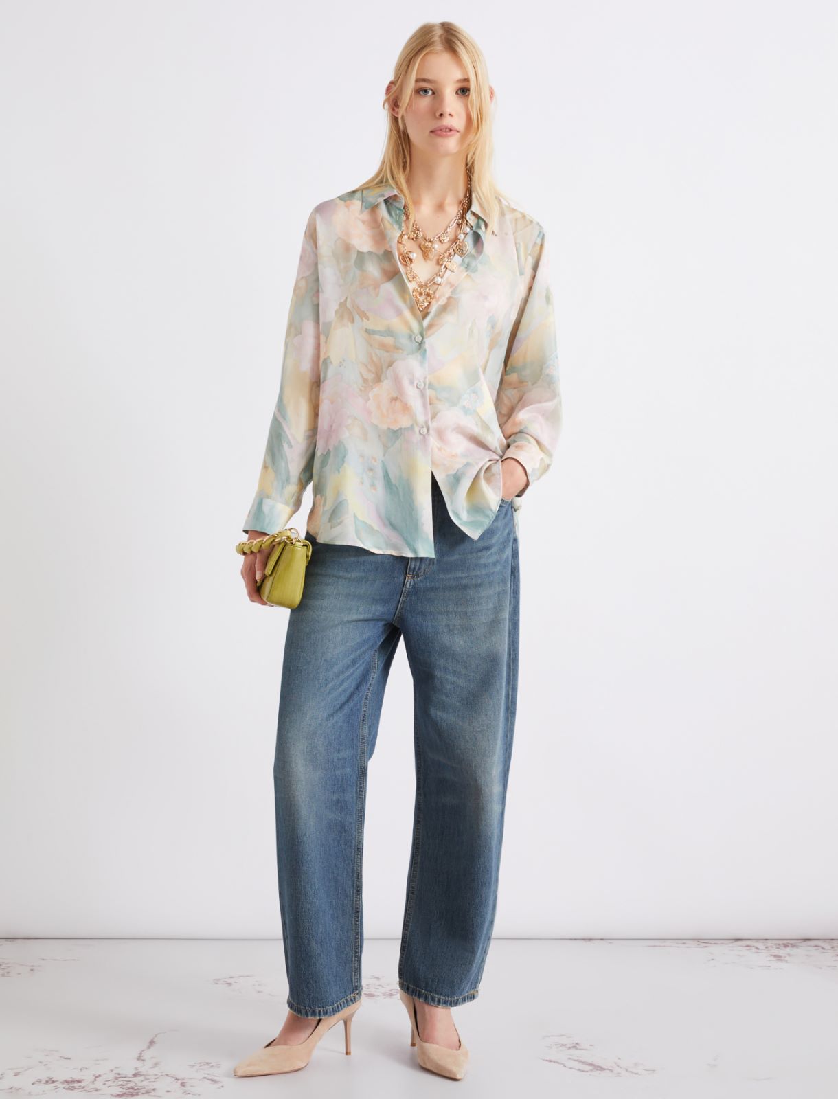 Camicia in seta habotai stampata - AZZURRO - Marella - 2