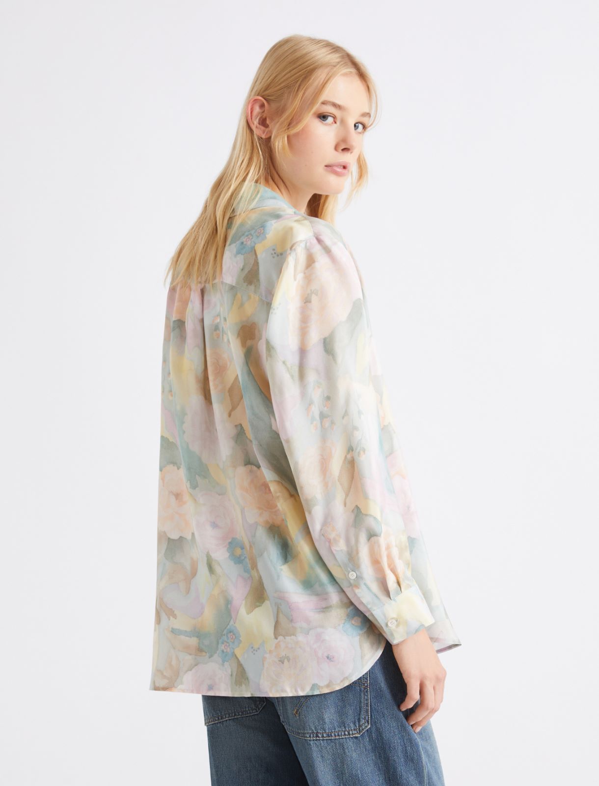 Camicia in seta habotai stampata - AZZURRO - Marella - 3