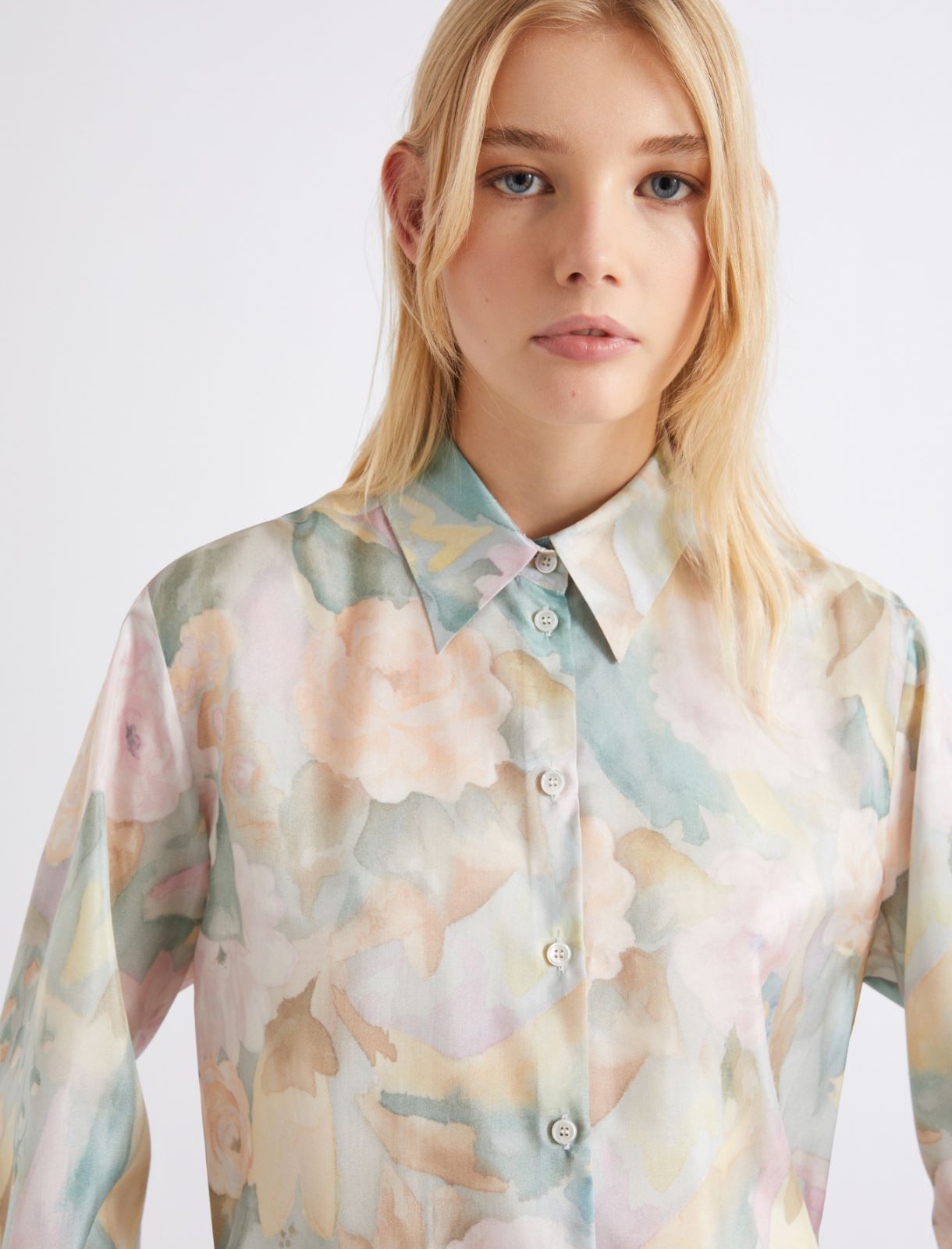 Camicia in seta habotai stampata - AZZURRO - Marella - 5