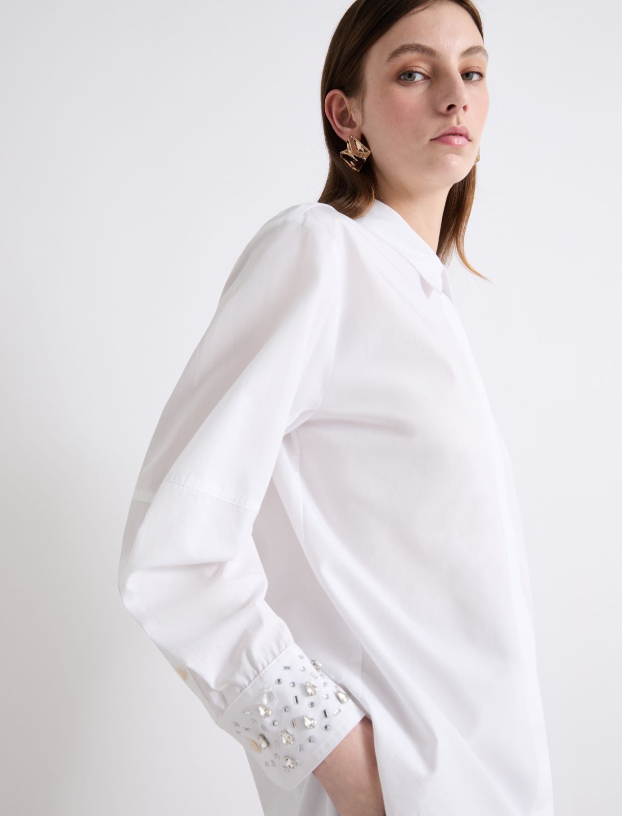 Embroidered cotton shirt - OPTICAL WHITE - Marella - 5