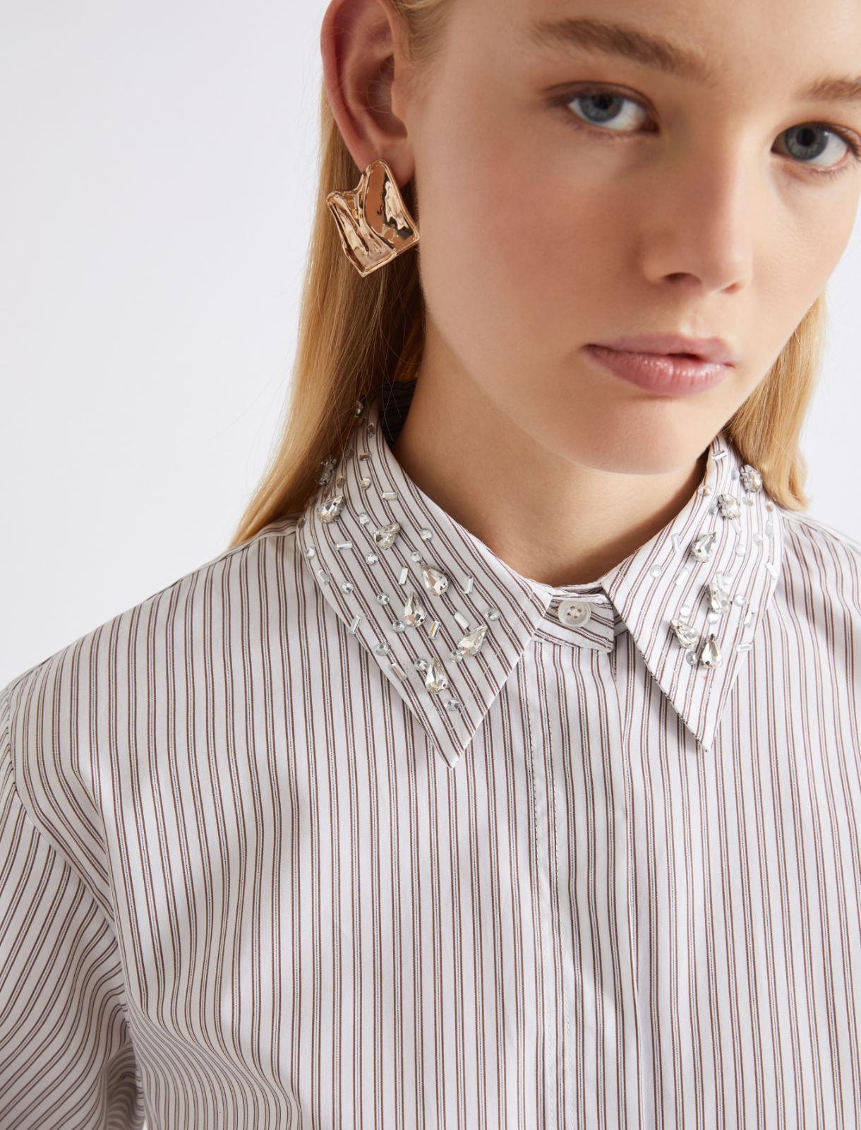 Camicia in cotone con cristalli - MARRONE - Marella - 5