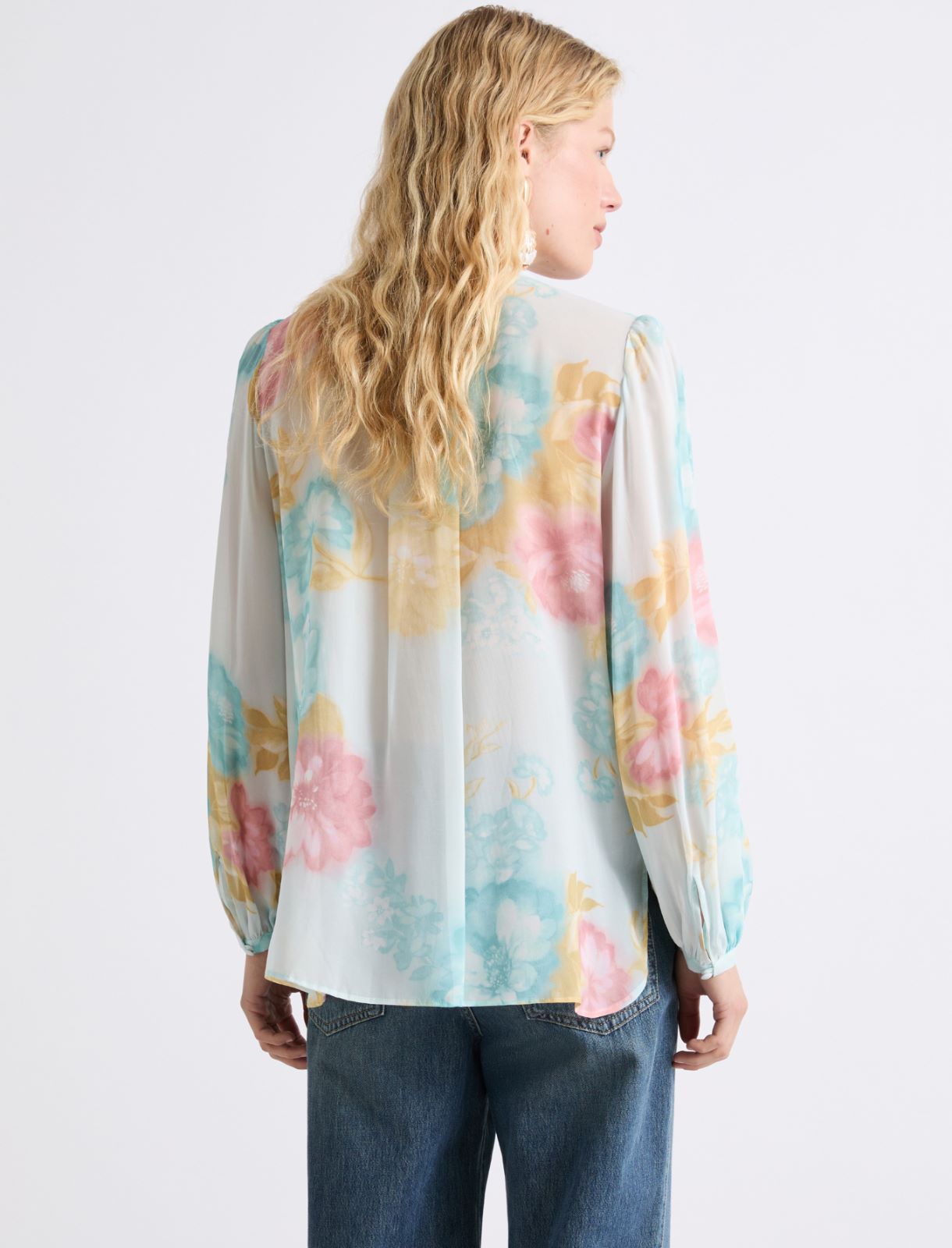 Camisa de georgette con volantes - TURQUESA - Marella - 3