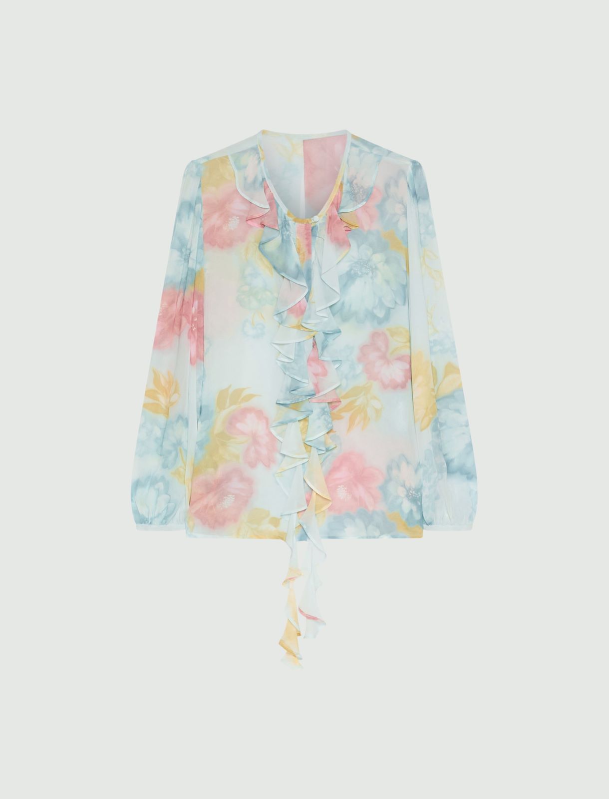 Camisa de georgette con volantes - TURQUESA - Marella