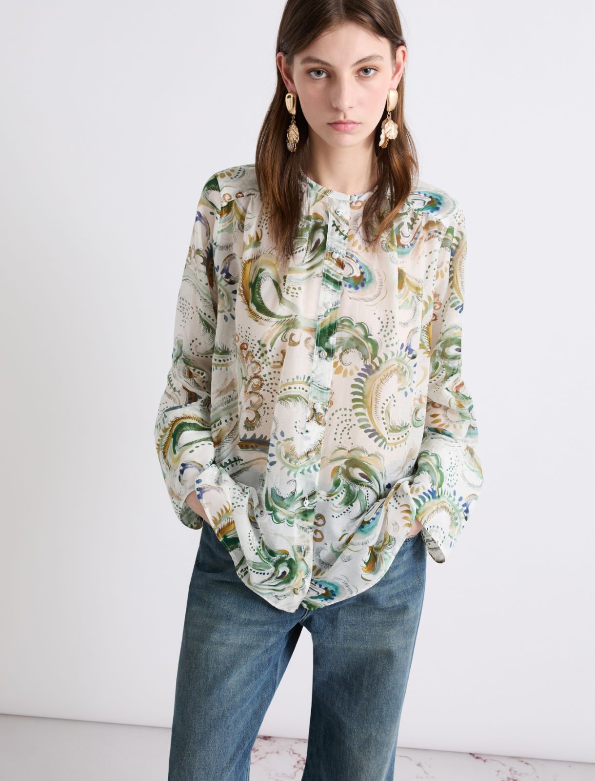 Koszula z woalu z czystego jedwabiu - OPTYCZNY BIAŁY - Marella - 4