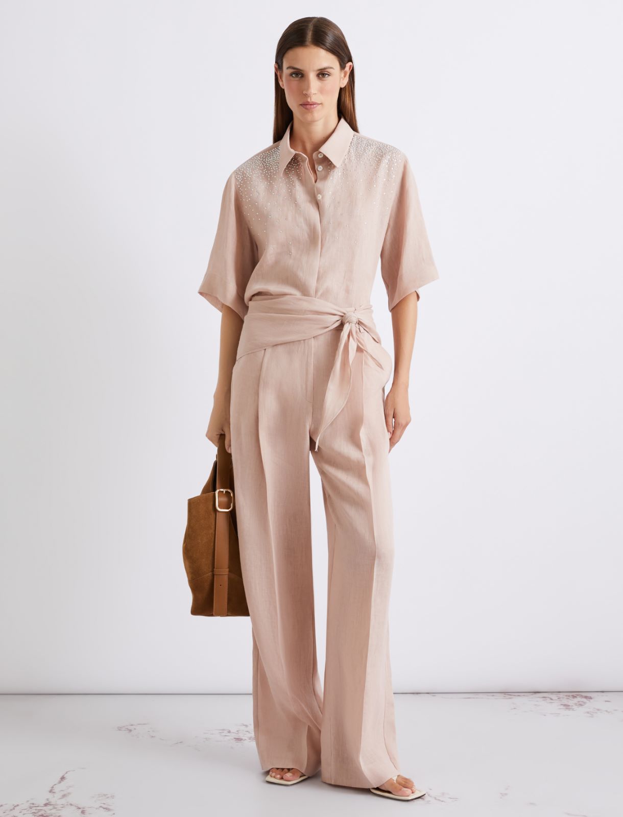 Hemdbluse aus reinem Leinen mit Strass - PUDER - Marella - 2