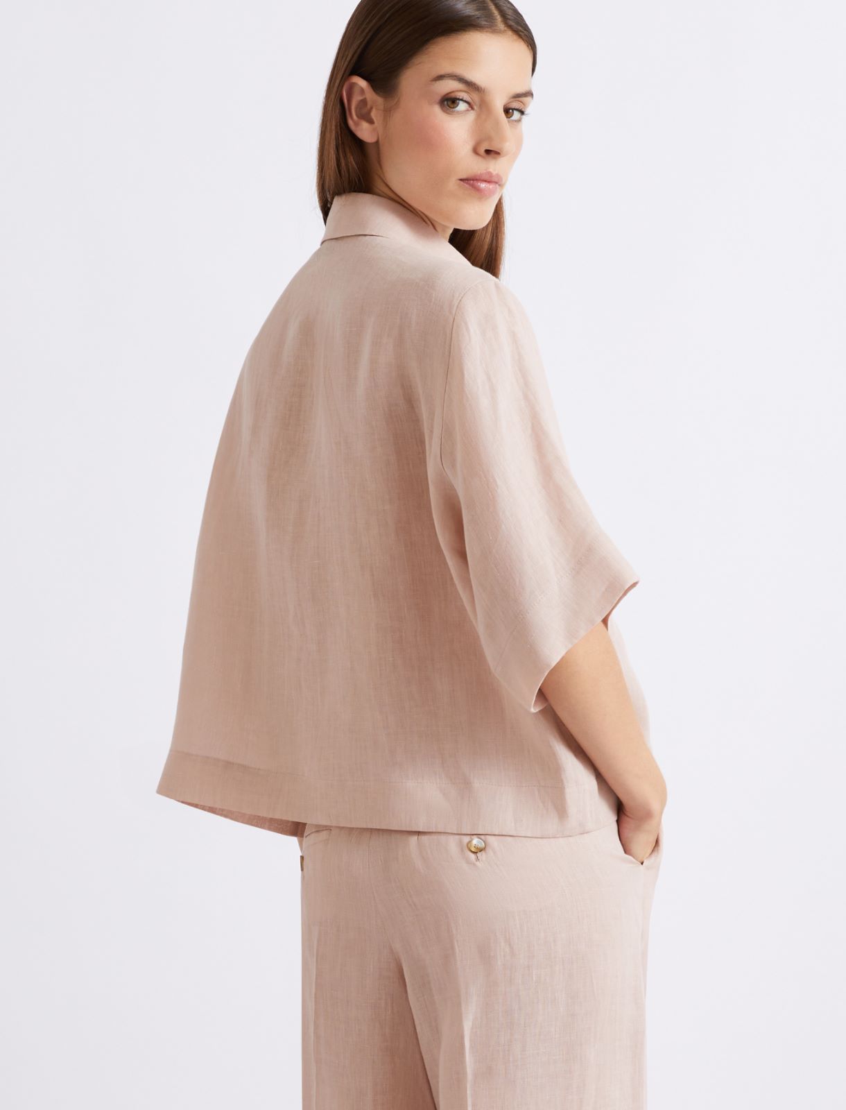 Hemdbluse aus reinem Leinen mit Strass - PUDER - Marella - 3