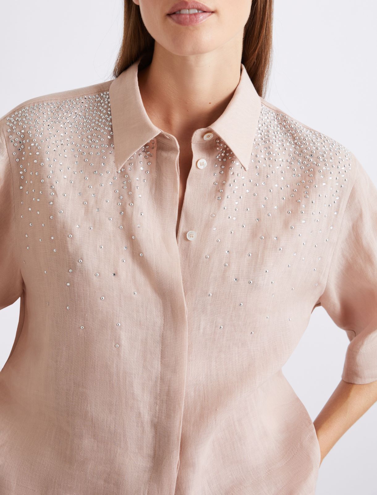 Hemdbluse aus reinem Leinen mit Strass - PUDER - Marella - 5