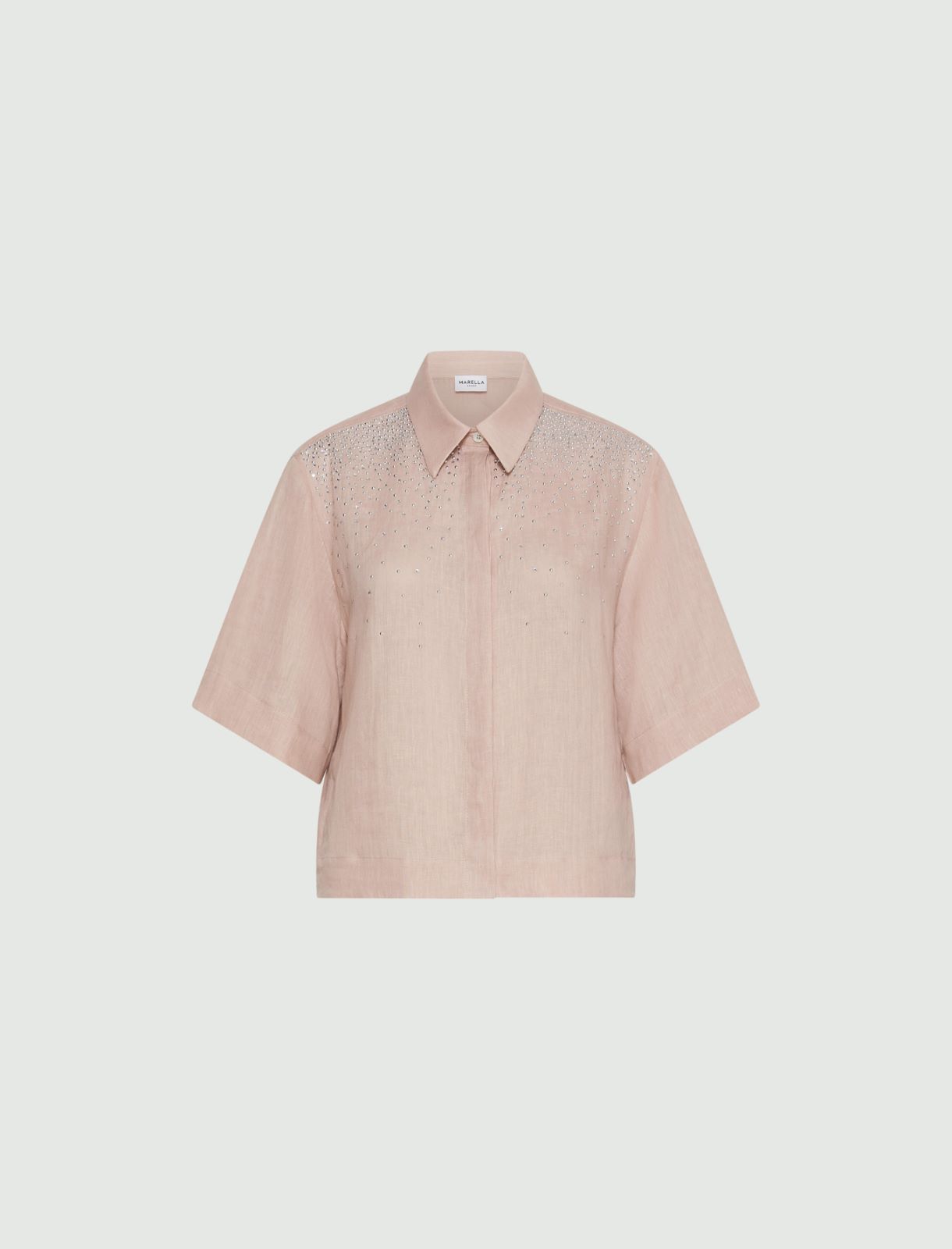 Hemdbluse aus reinem Leinen mit Strass - PUDER - Marella