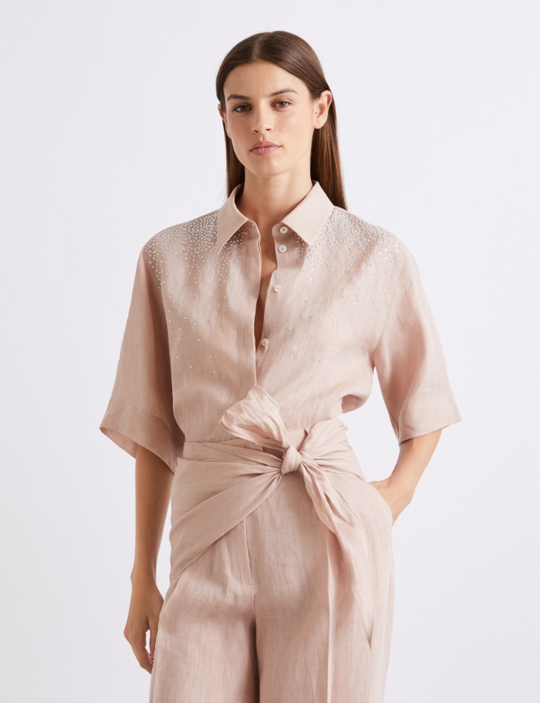 Hemdbluse aus reinem Leinen mit Strass - Marella