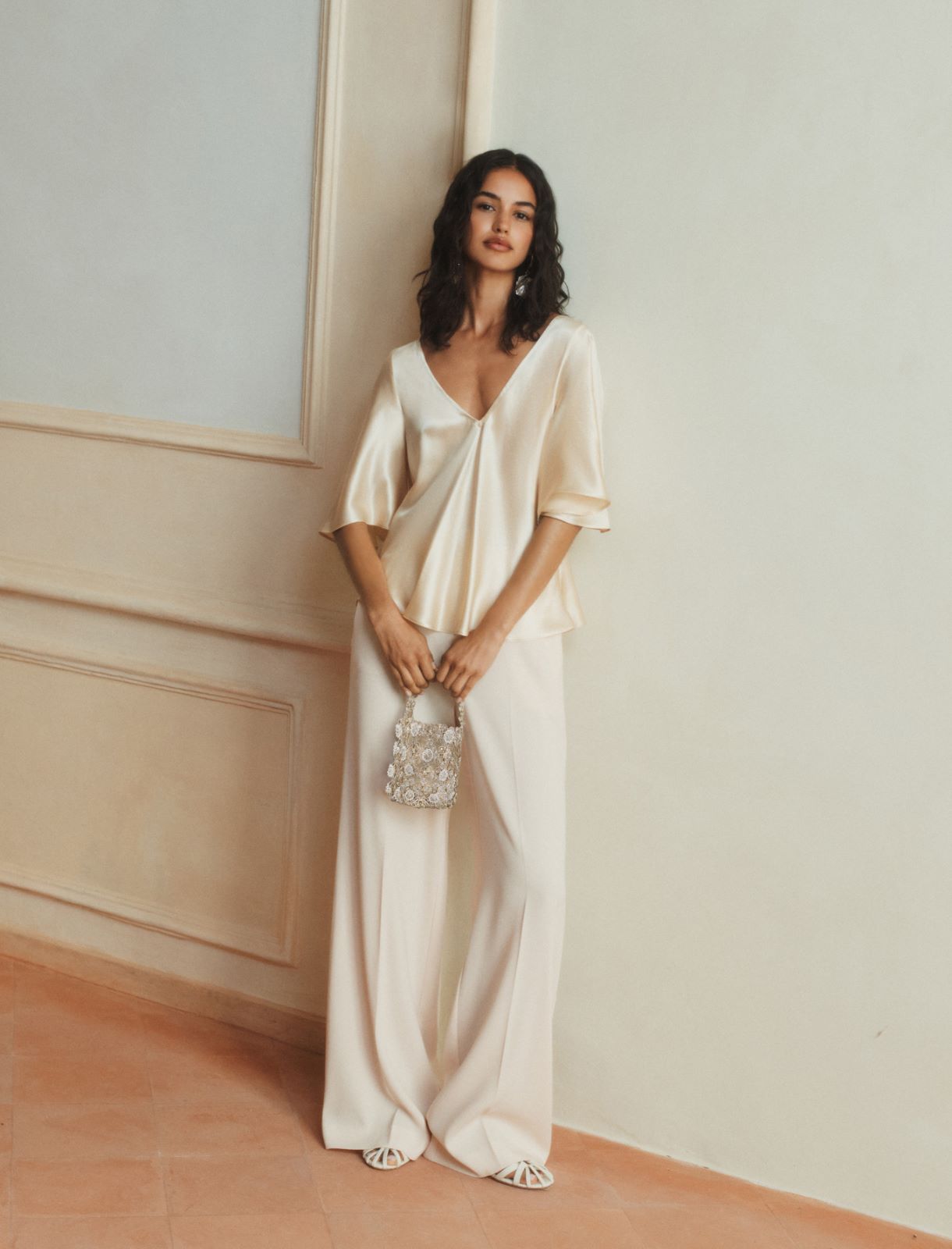 Bluzka z jedwabnej satyny - PUDROWY - Marella - 2