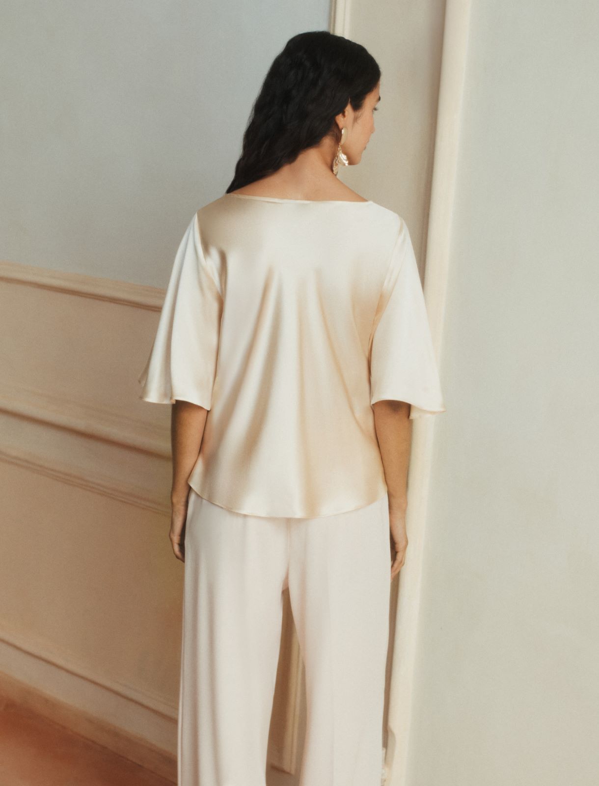 Bluzka z jedwabnej satyny - PUDROWY - Marella - 3