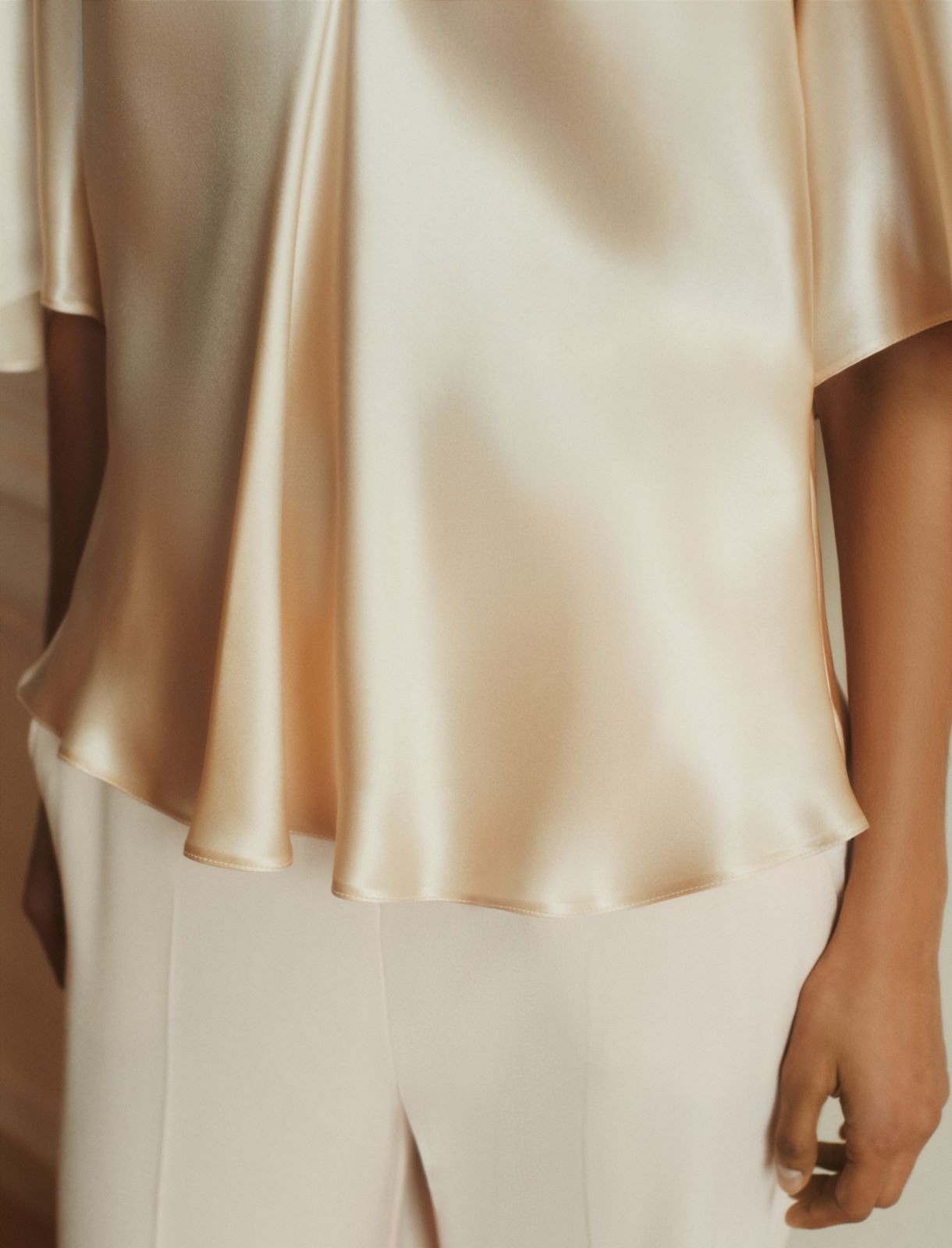 Bluzka z jedwabnej satyny - PUDROWY - Marella - 5