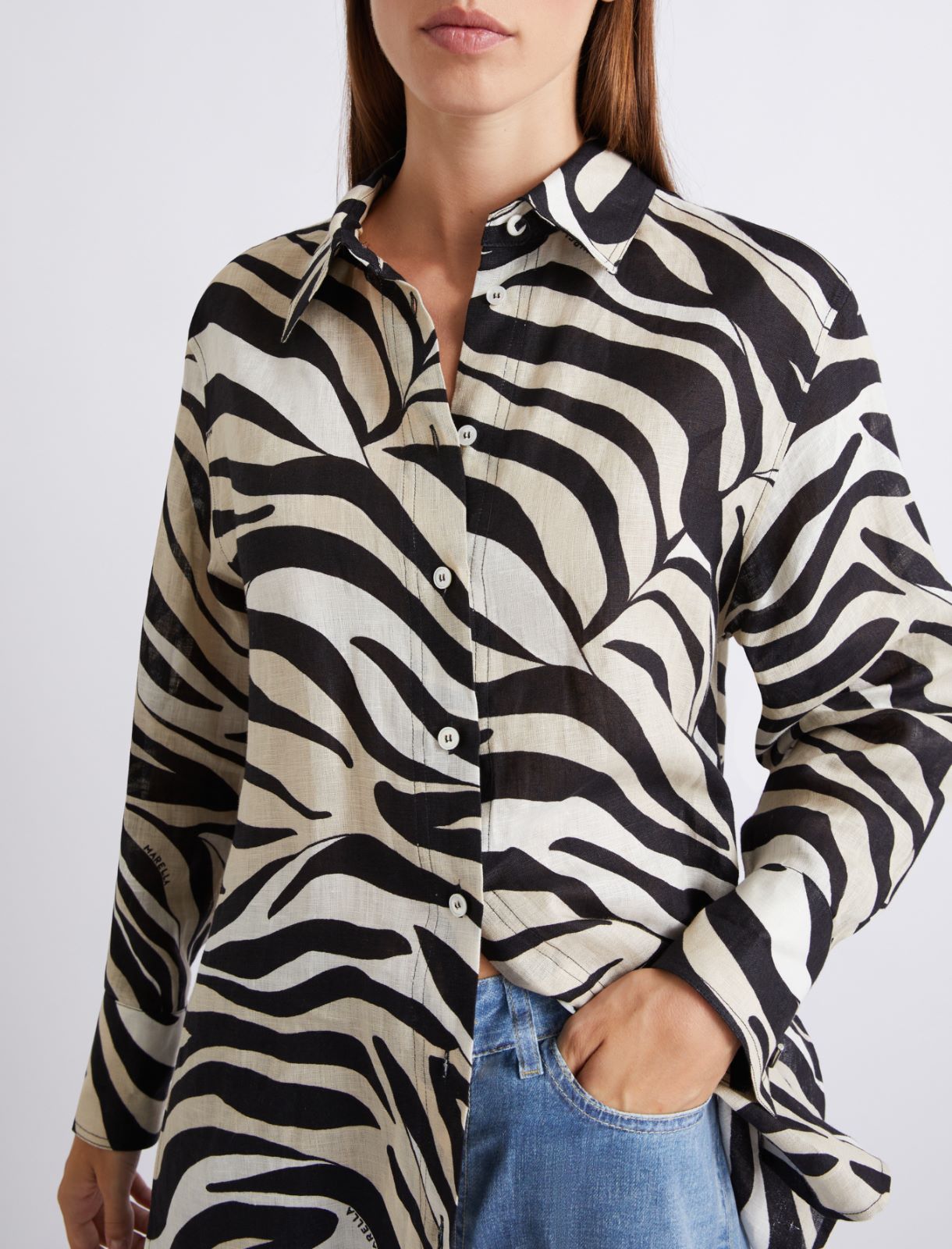 Printed linen shirt - BLACK - Marella - 5