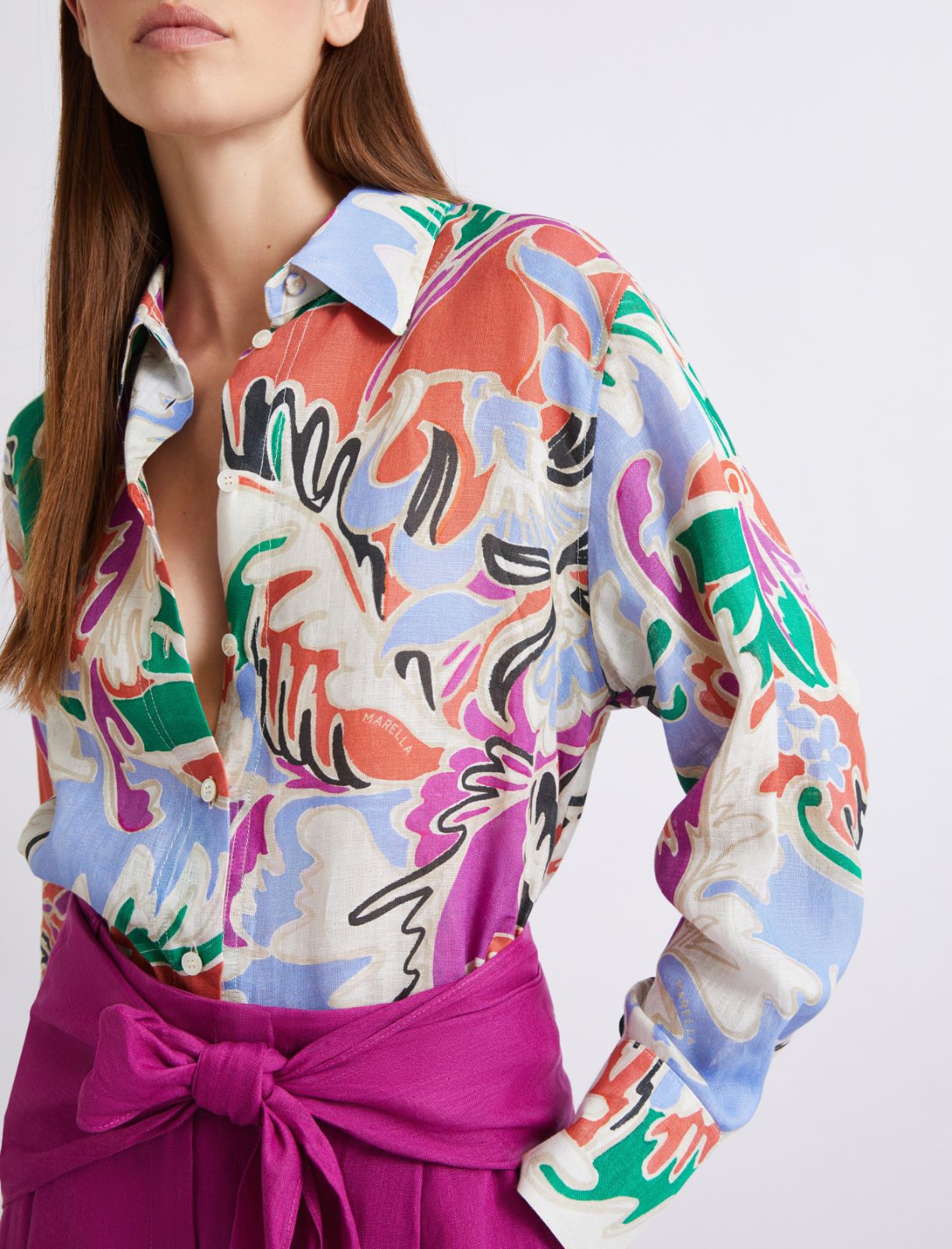 Printed linen shirt - ORANGE - Marella - 5