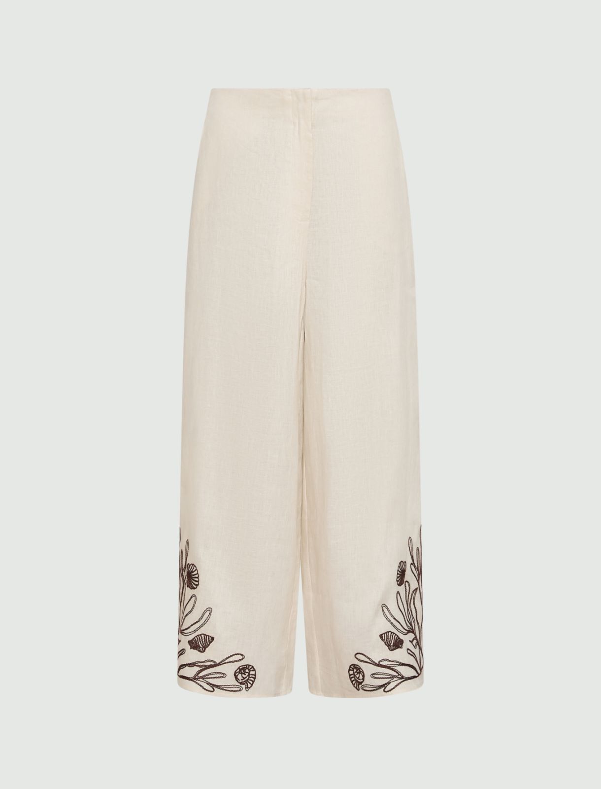 Spodnie z lnu z haftami - KREMOWY - Marella