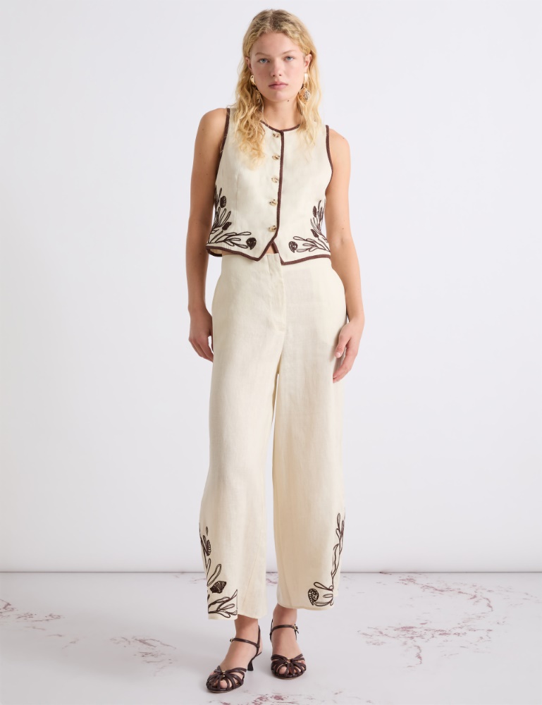 Spodnie z lnu z haftami - Marella