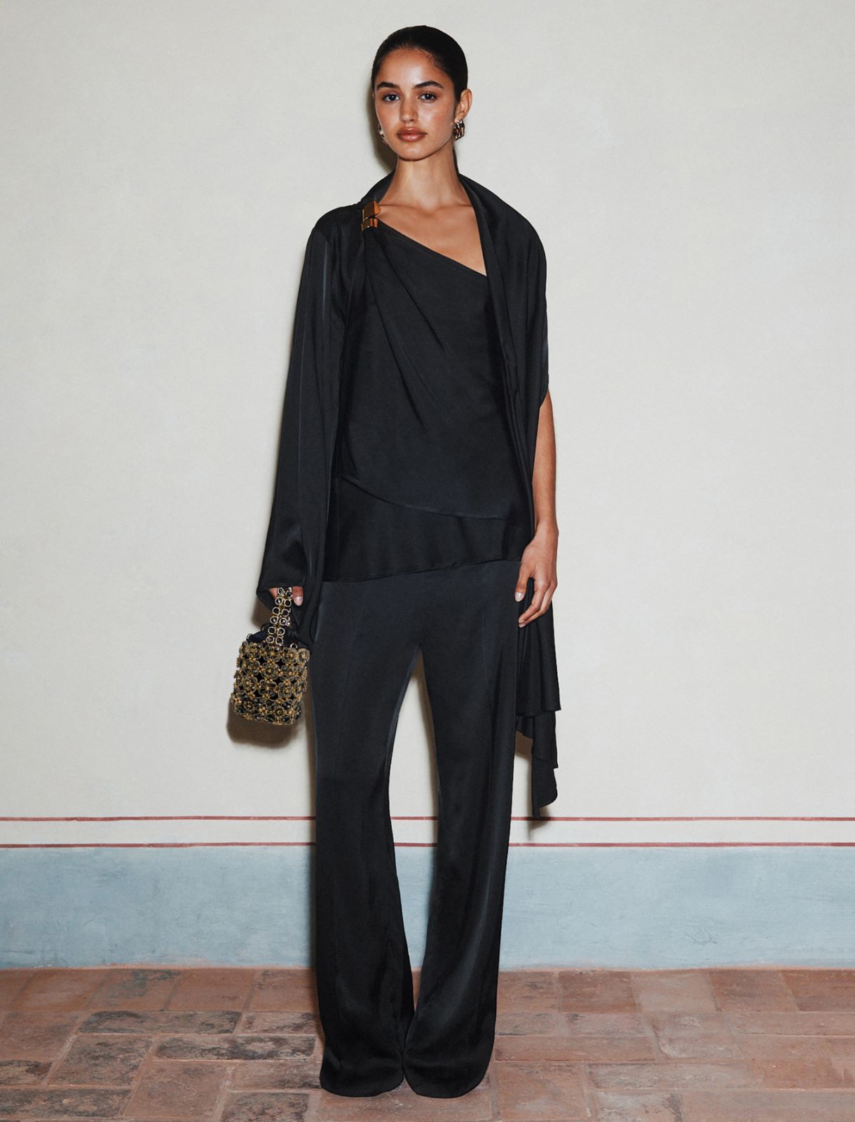 Wide-fit stretch satin trousers - BLACK - Marella - 2