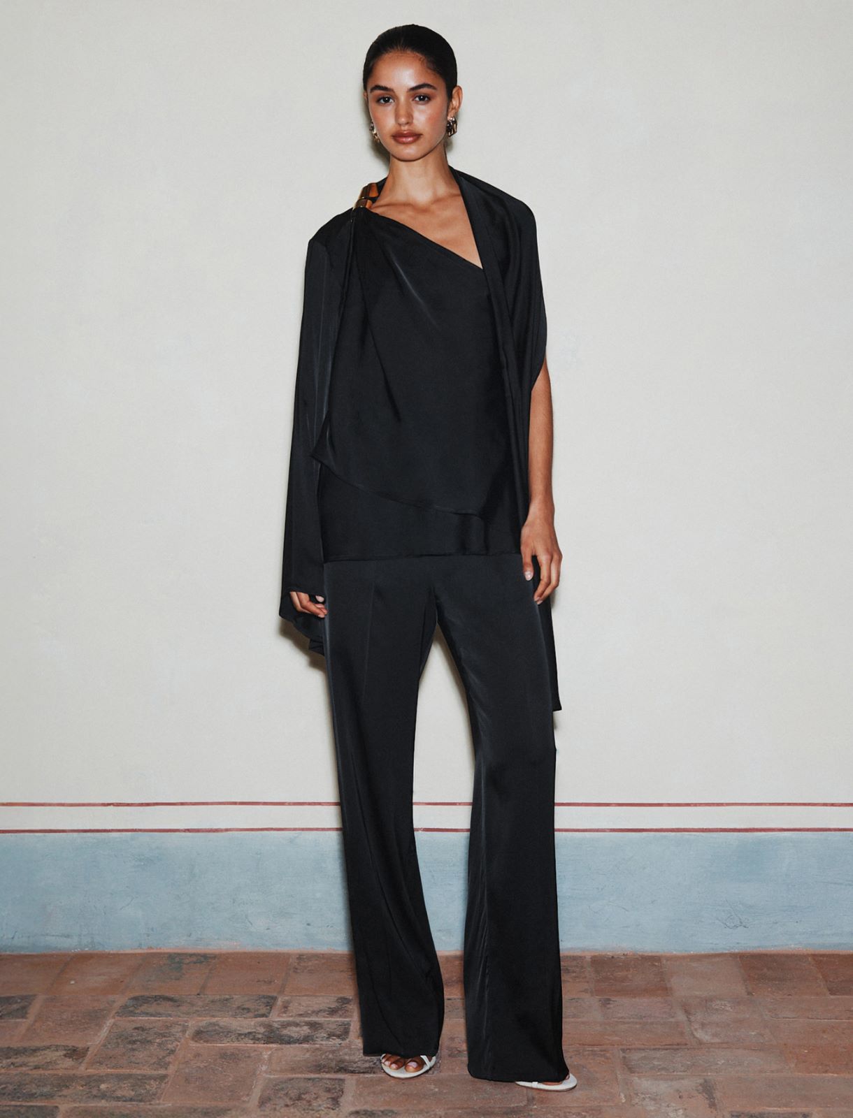 Wide-fit stretch satin trousers - BLACK - Marella - 4