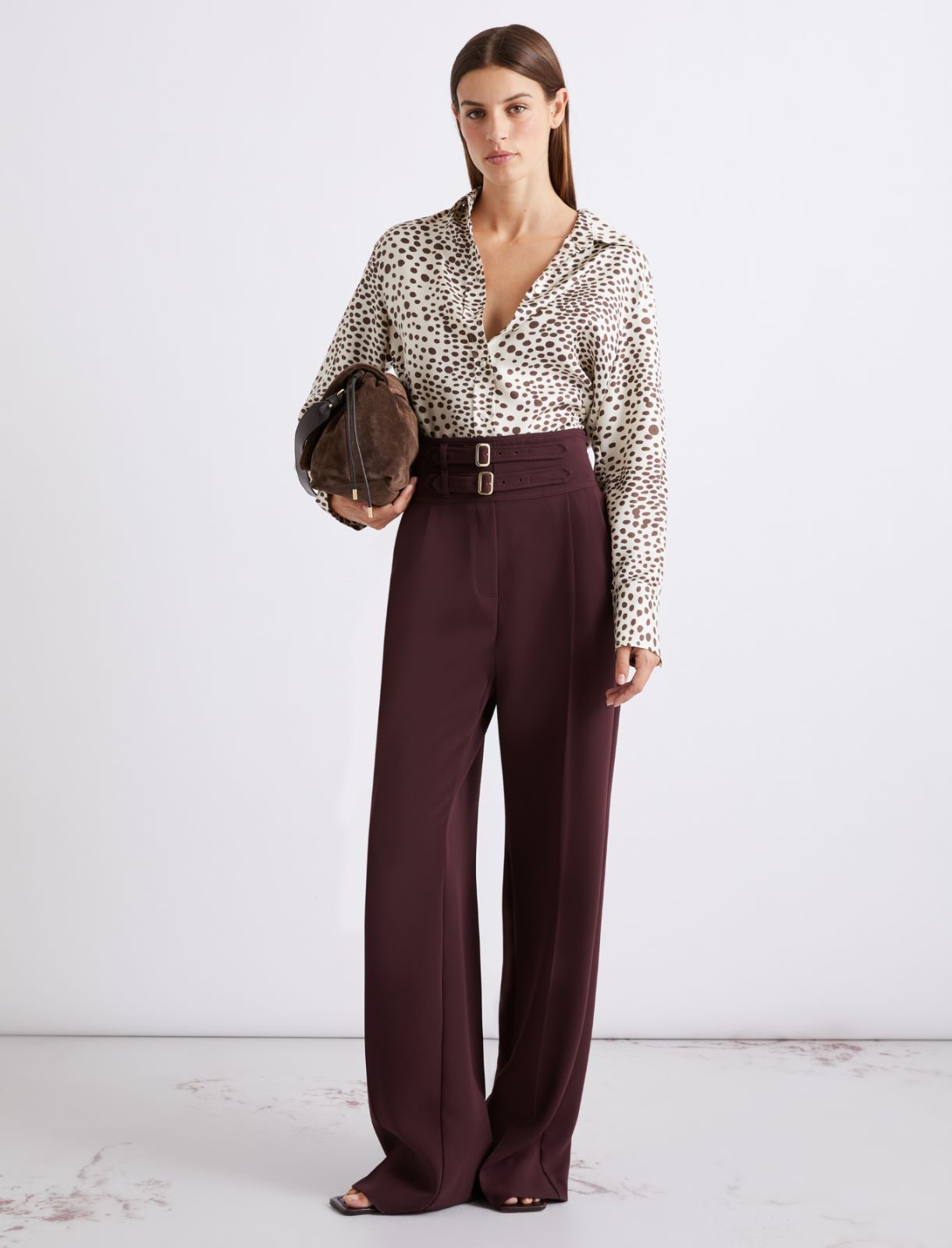 High-waisted cady trousers - Bordeaux - Marella - 2